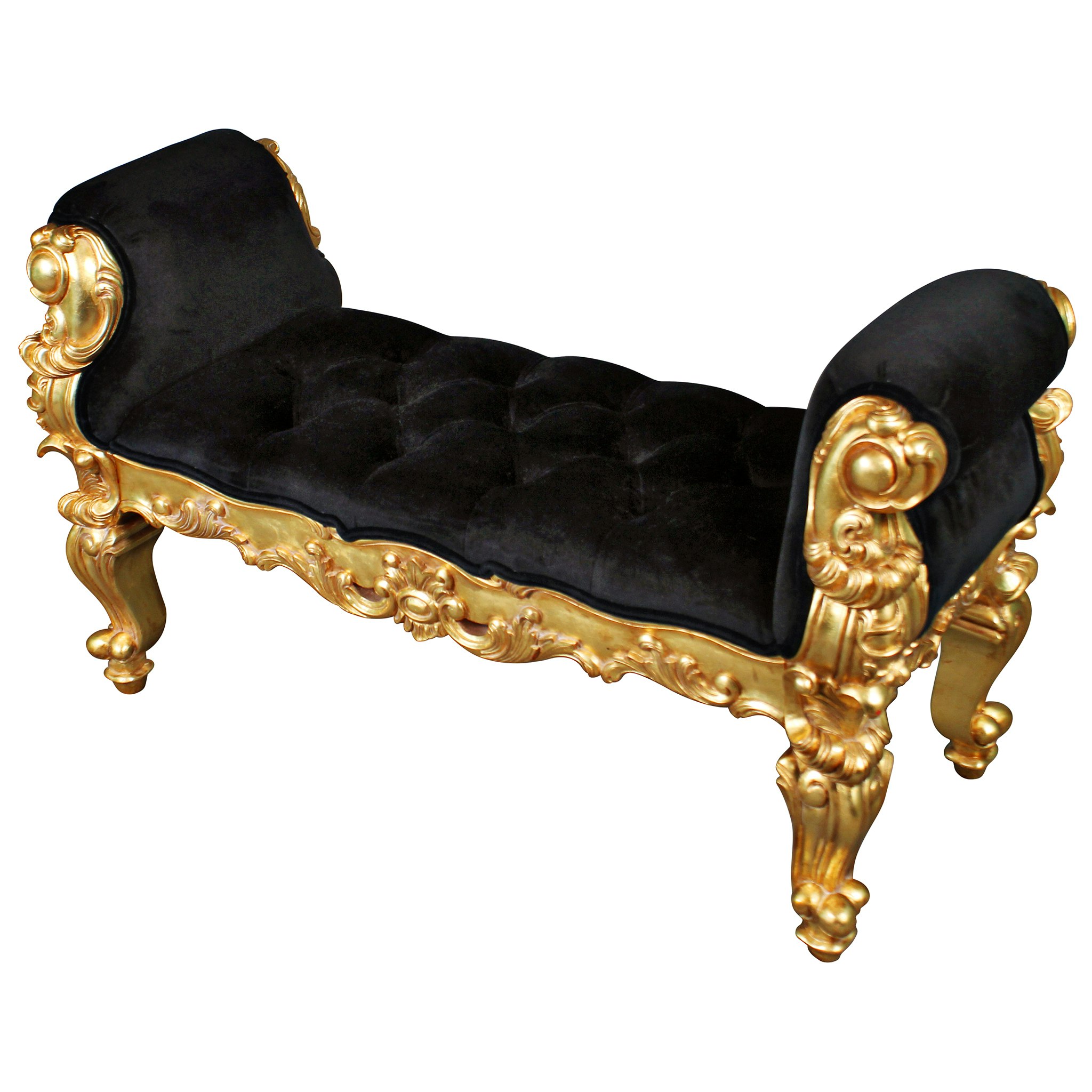 Toscano - The Arrondissement Tufted Double Rolled Arm Bench in Black/Gold, Velvet/Mahogany