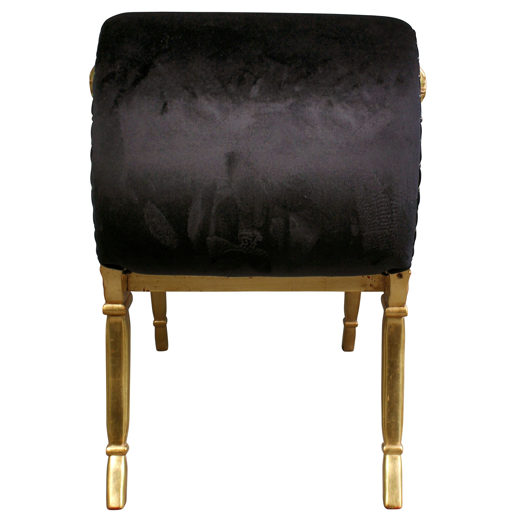 Toscano - Apolline Crescent Scrolled Boudoir Bench in Ebony/Gold, Velvet/Mahogany