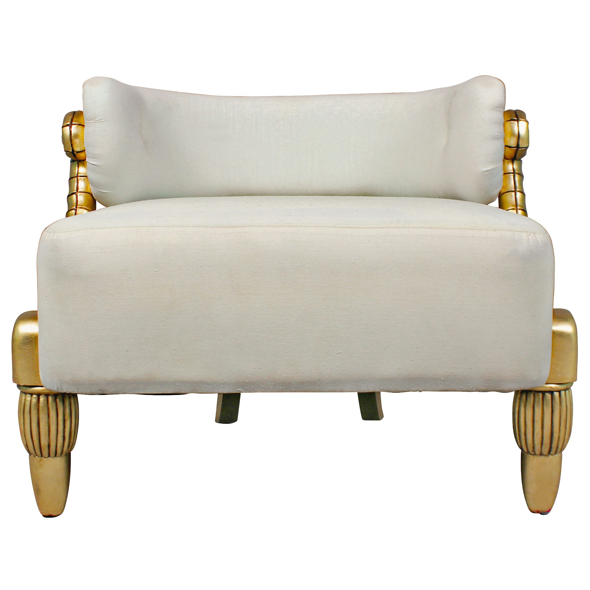 Toscano - Contemporary Ammon Horn Tub Chair in Ivory/Gold, Velvet/Mahogany