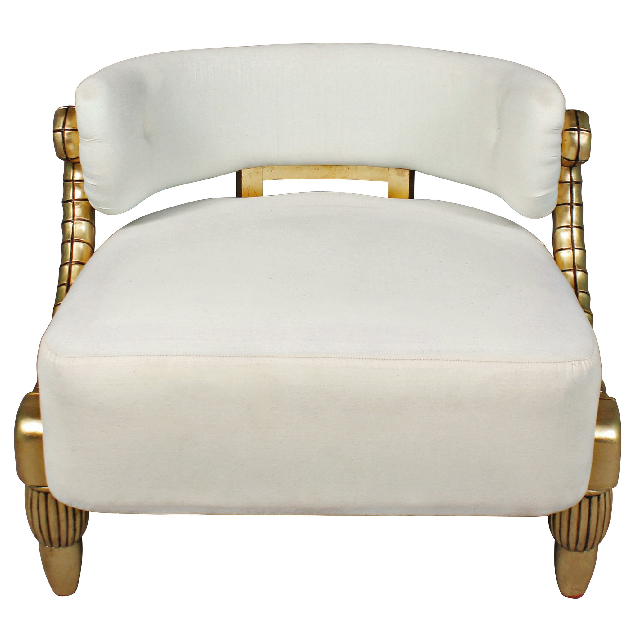 Toscano - Contemporary Ammon Horn Tub Chair in Ivory/Gold, Velvet/Mahogany