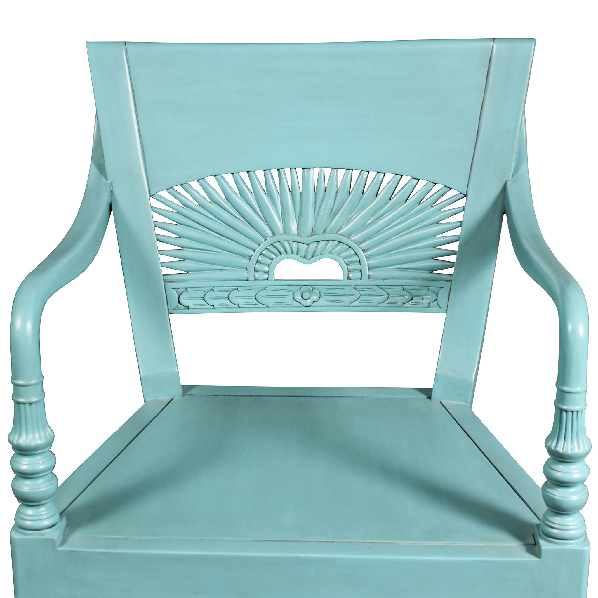 Toscano - British Colonial Savannah Sunburst Accent Chair in Blue, Mahogany