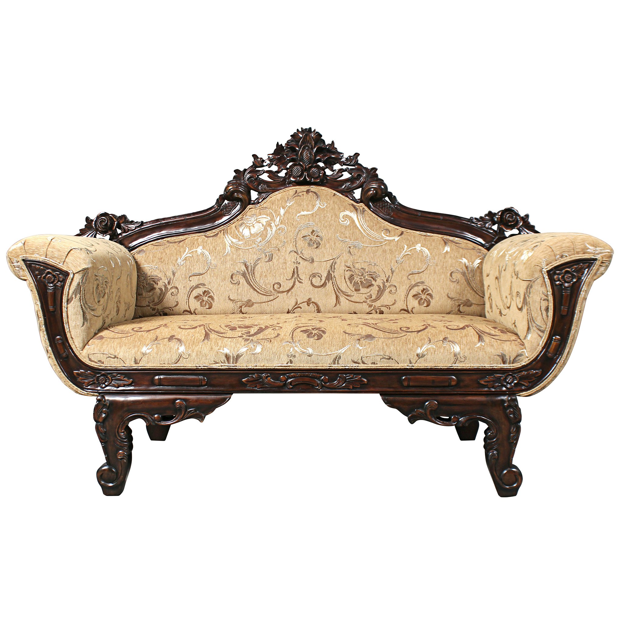 Toscano - Beauchamp Victorian Parlor Settee in Beige, Fabric/Mahogany