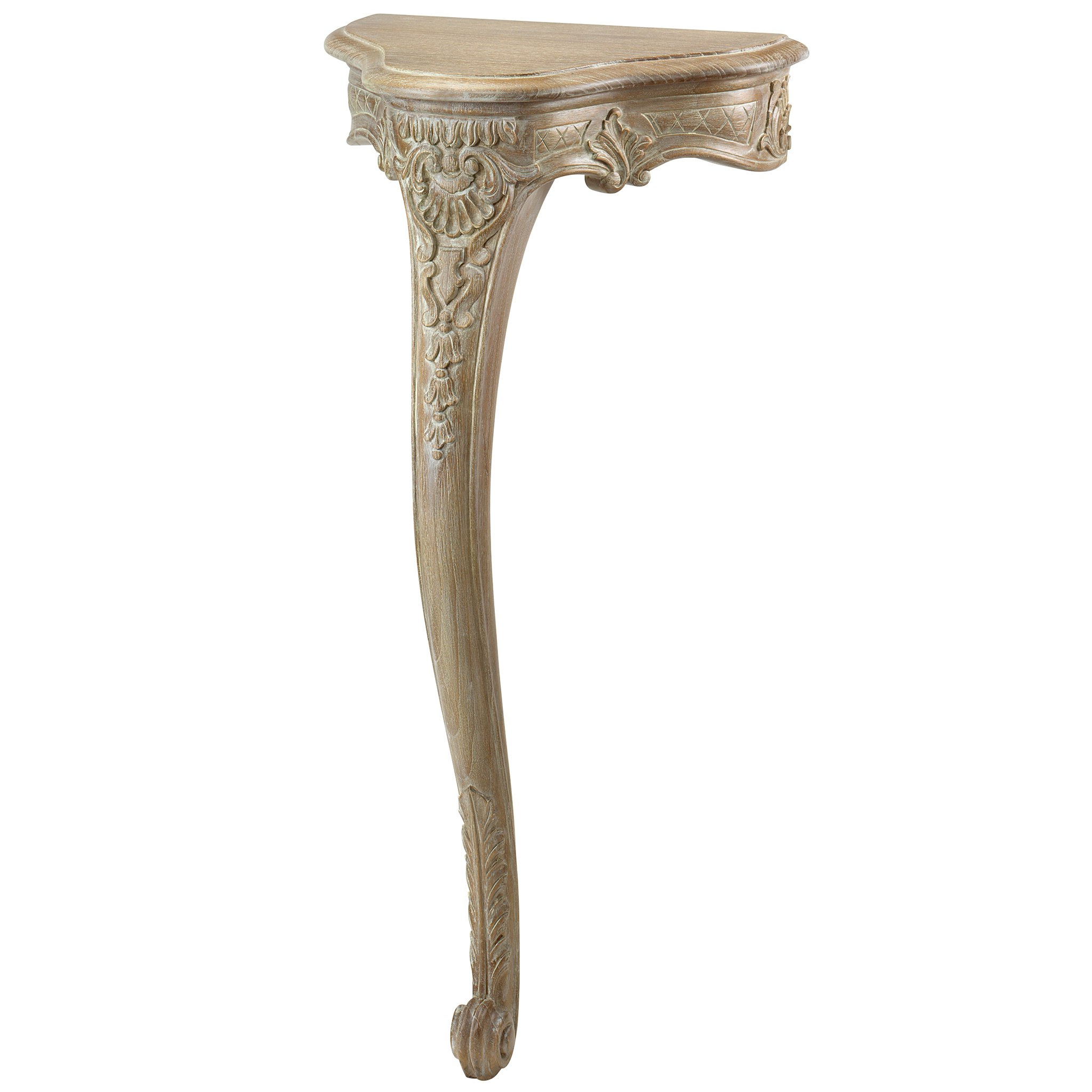 Toscano - Petite Louis XV Style Wall Mount Console Table in Whitewash, Mahogany