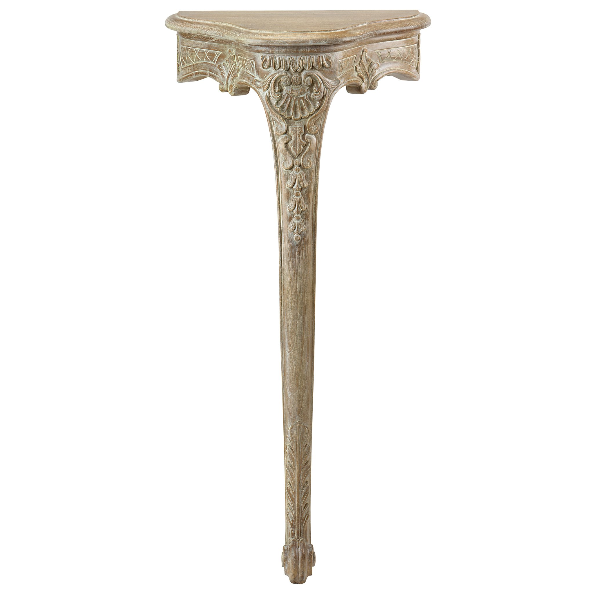 Toscano - Petite Louis XV Style Wall Mount Console Table in Whitewash, Mahogany