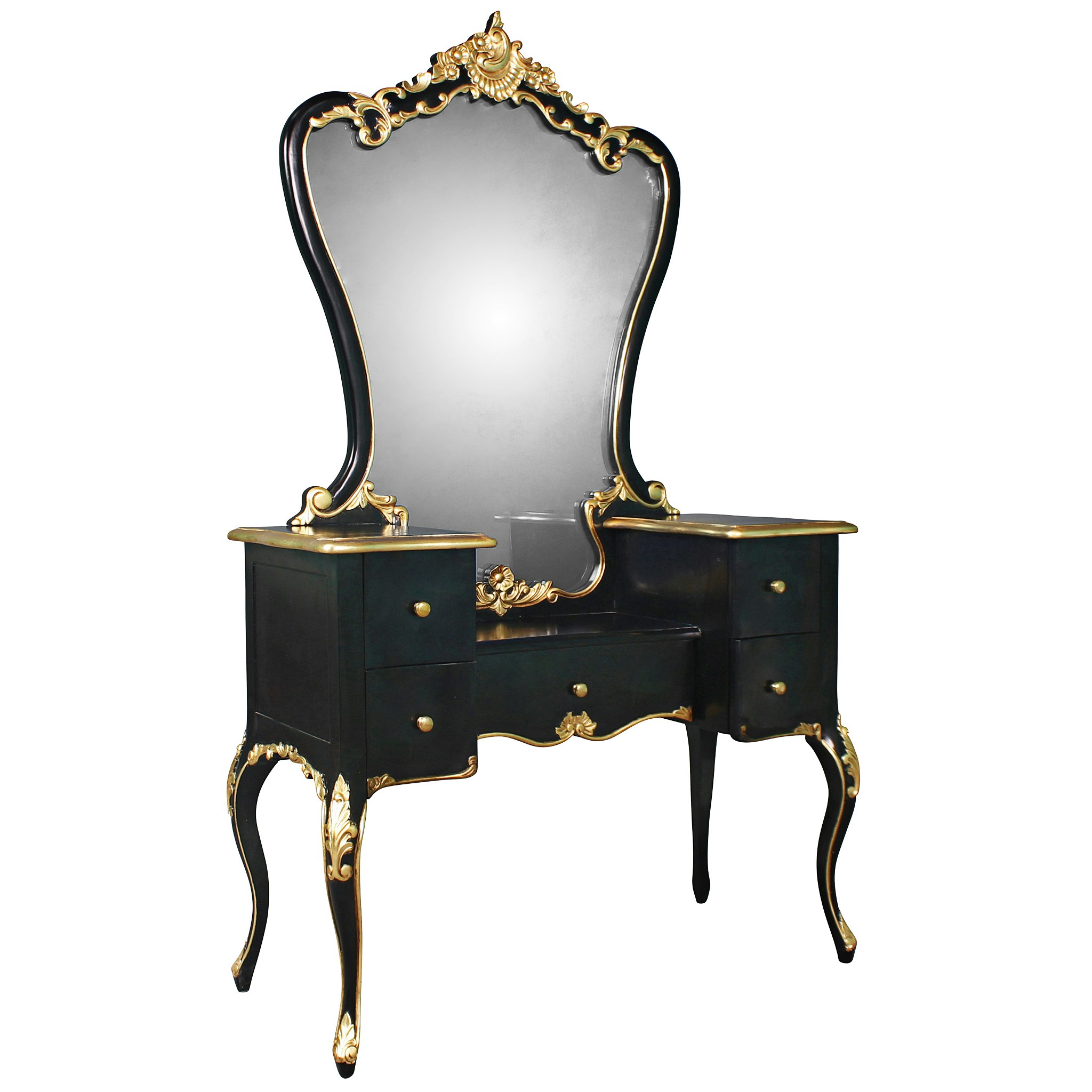 Toscano - Isabella Waterfall Vanity Dressing Table with Mirror in Black/Gold