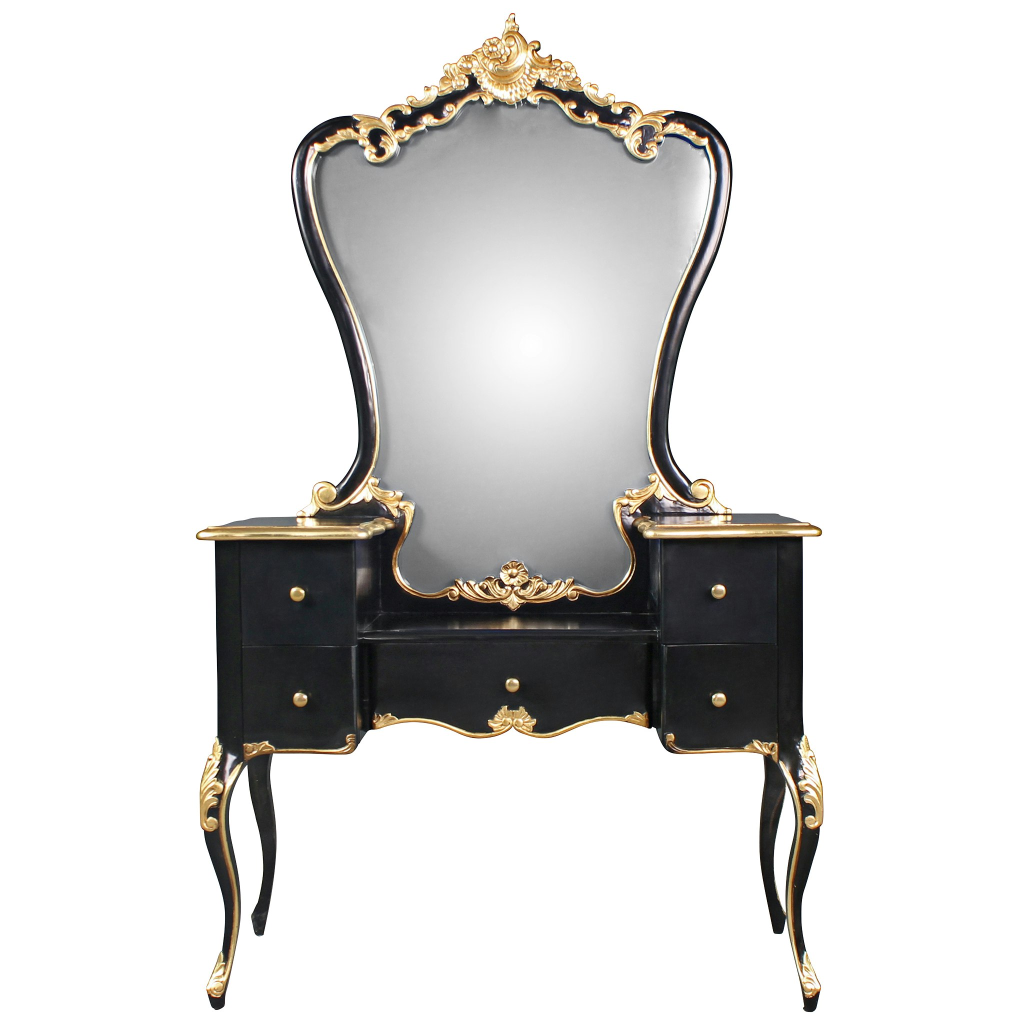 Toscano - Isabella Waterfall Vanity Dressing Table with Mirror in Black/Gold