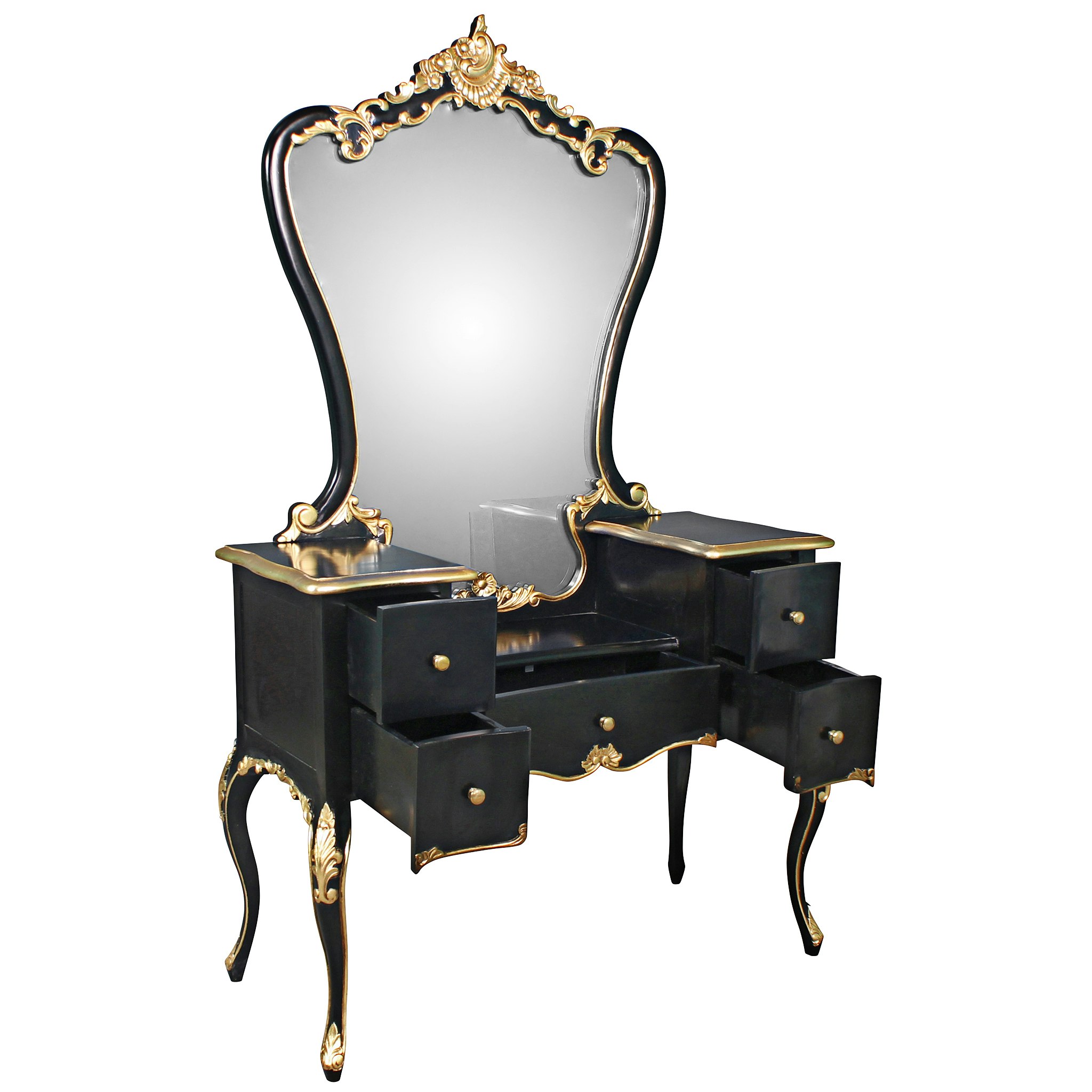 Toscano - Isabella Waterfall Vanity Dressing Table with Mirror in Black/Gold