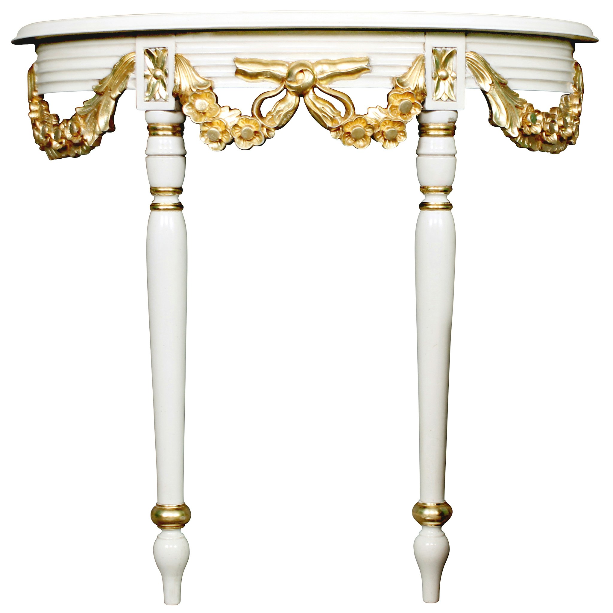 Toscano - Louis XVI-Style Crescent Golden Ribbon Wall Console Table in Ivory/Gold, Mahogany