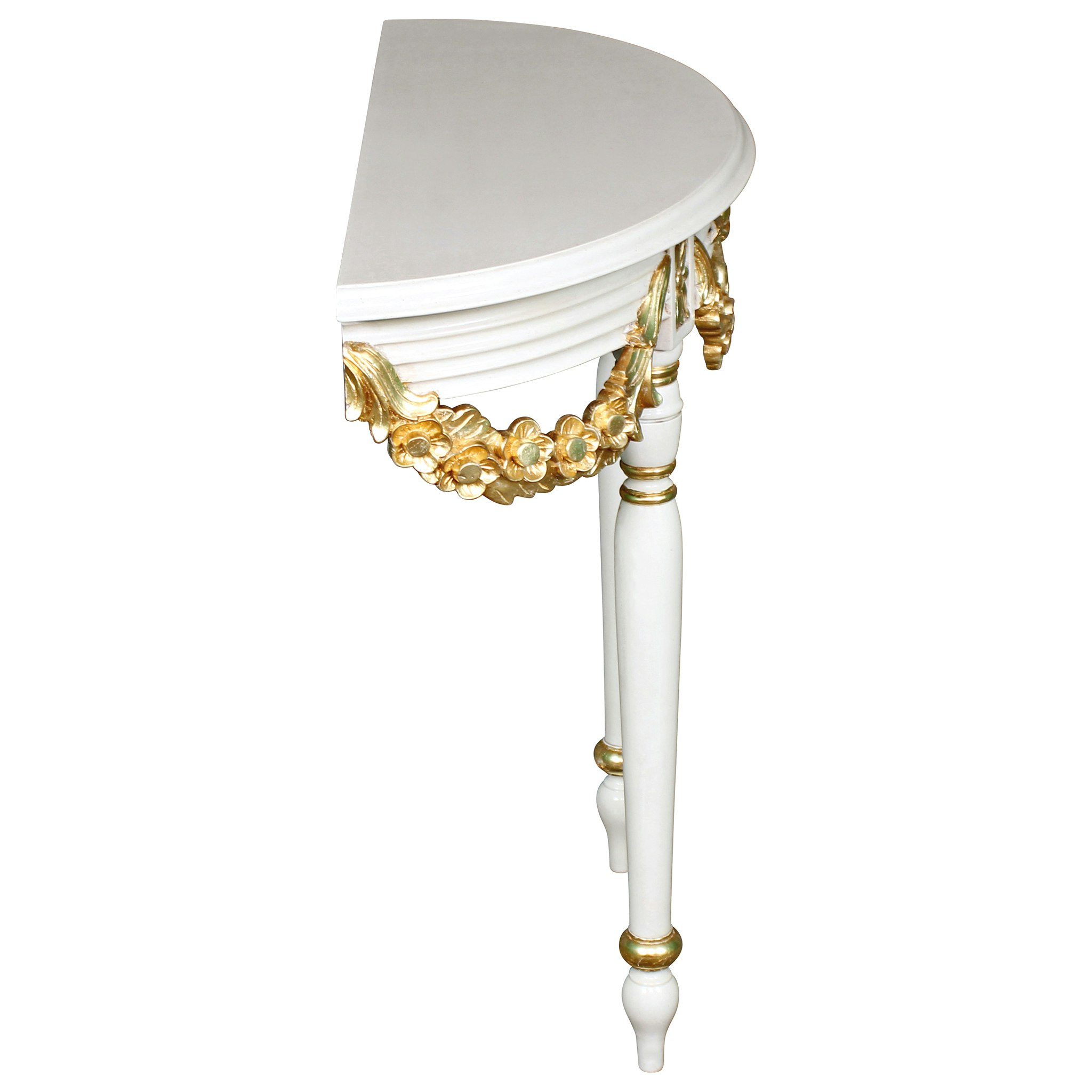 Toscano - Louis XVI-Style Crescent Golden Ribbon Wall Console Table in Ivory/Gold, Mahogany