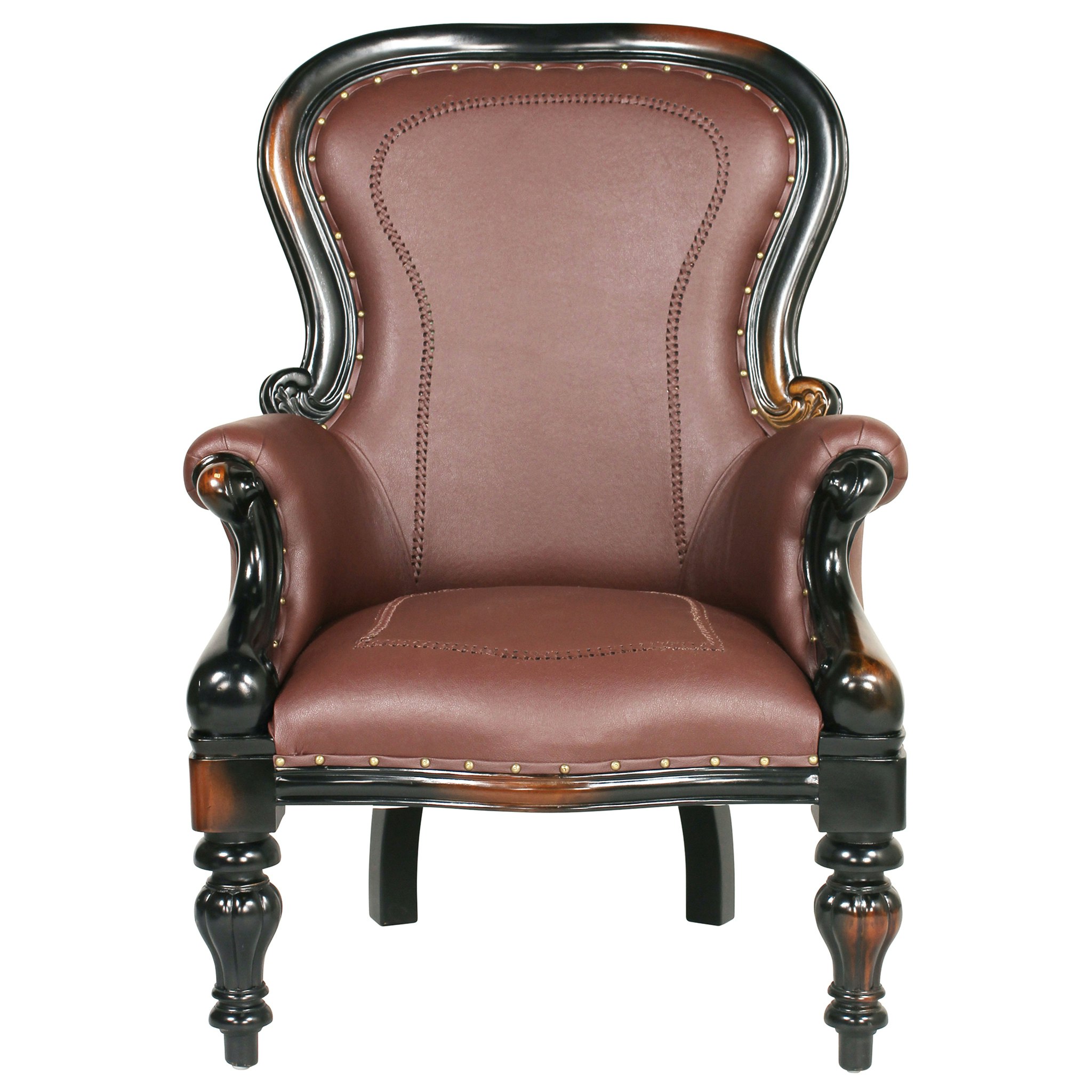 Toscano - Victorian-Style Wing Chair in Brown, Faux Leather