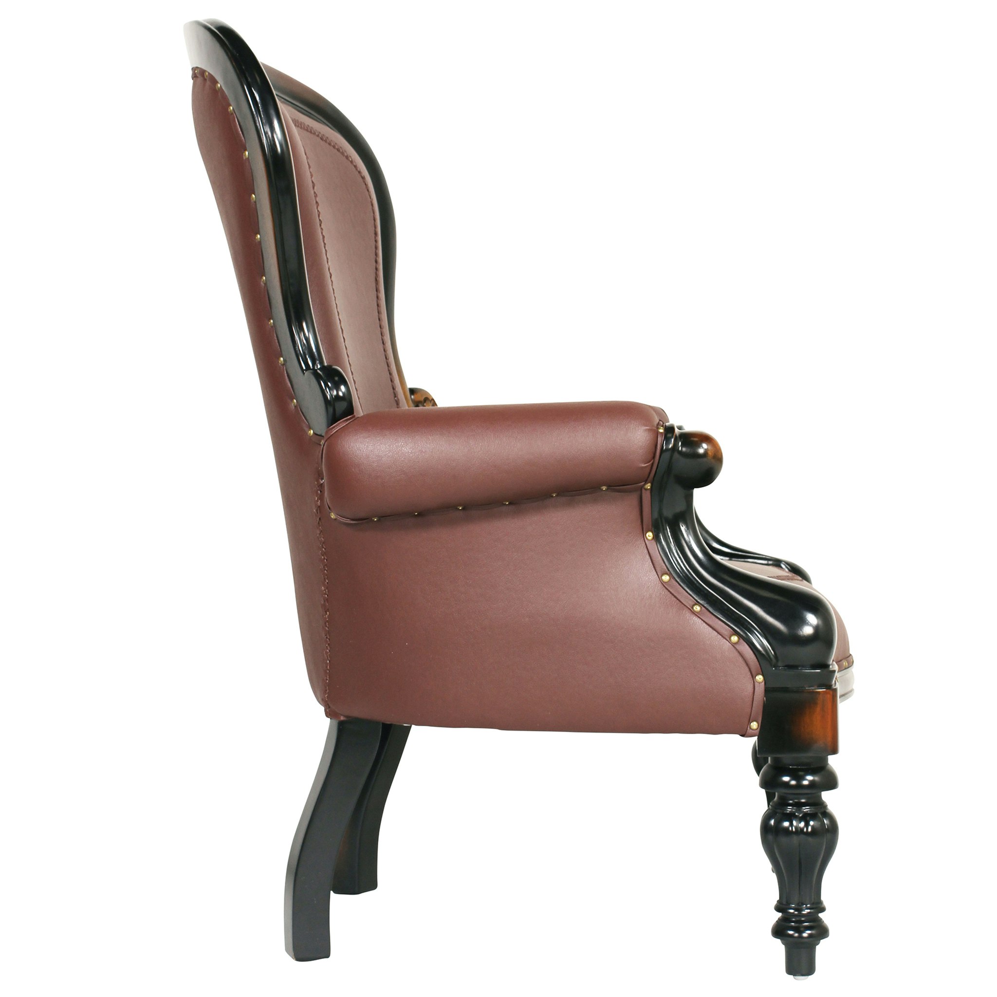 Toscano - Victorian-Style Wing Chair in Brown, Faux Leather