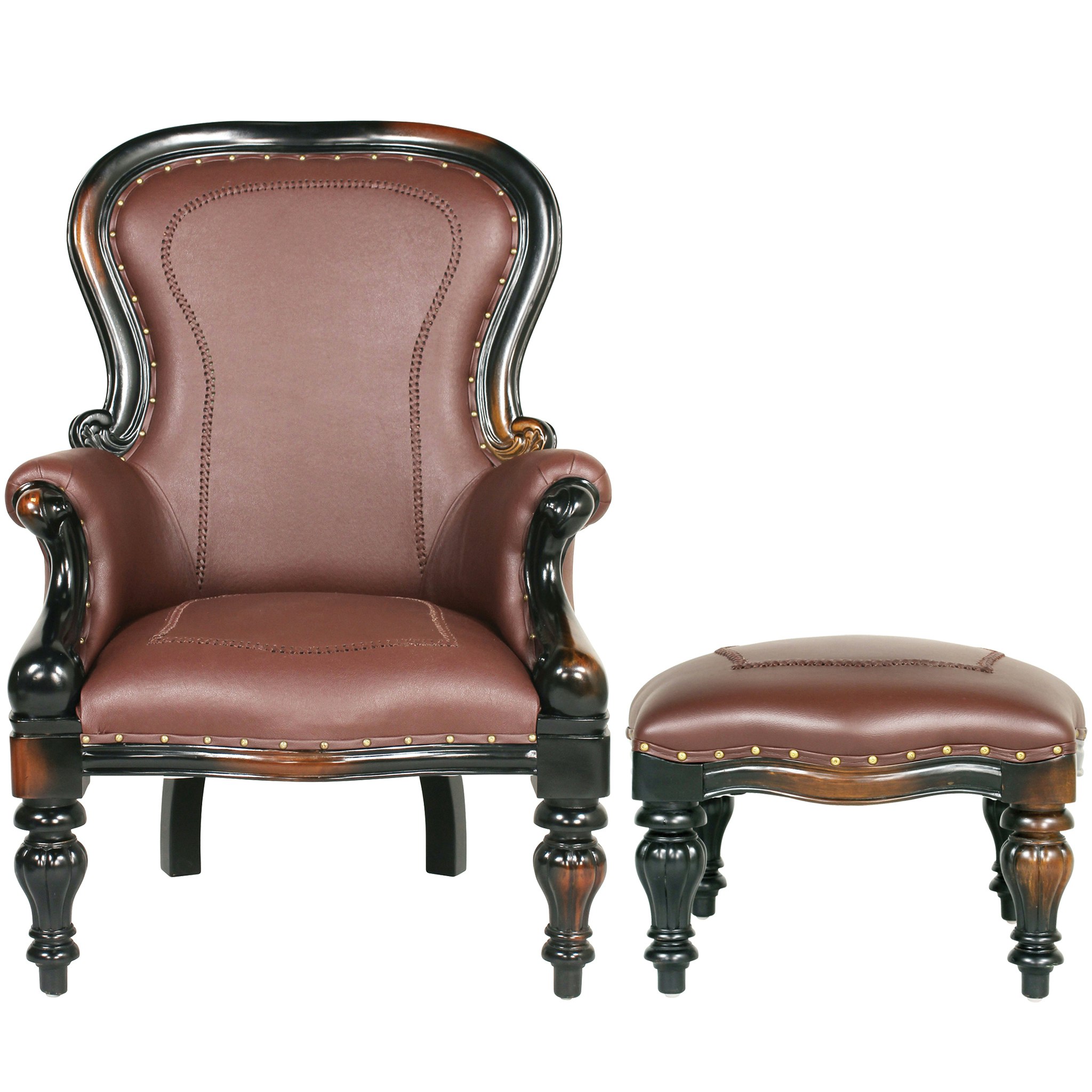 Toscano™ Victorian-Style Wing Chair with Ottoman - Brown, Faux Leather