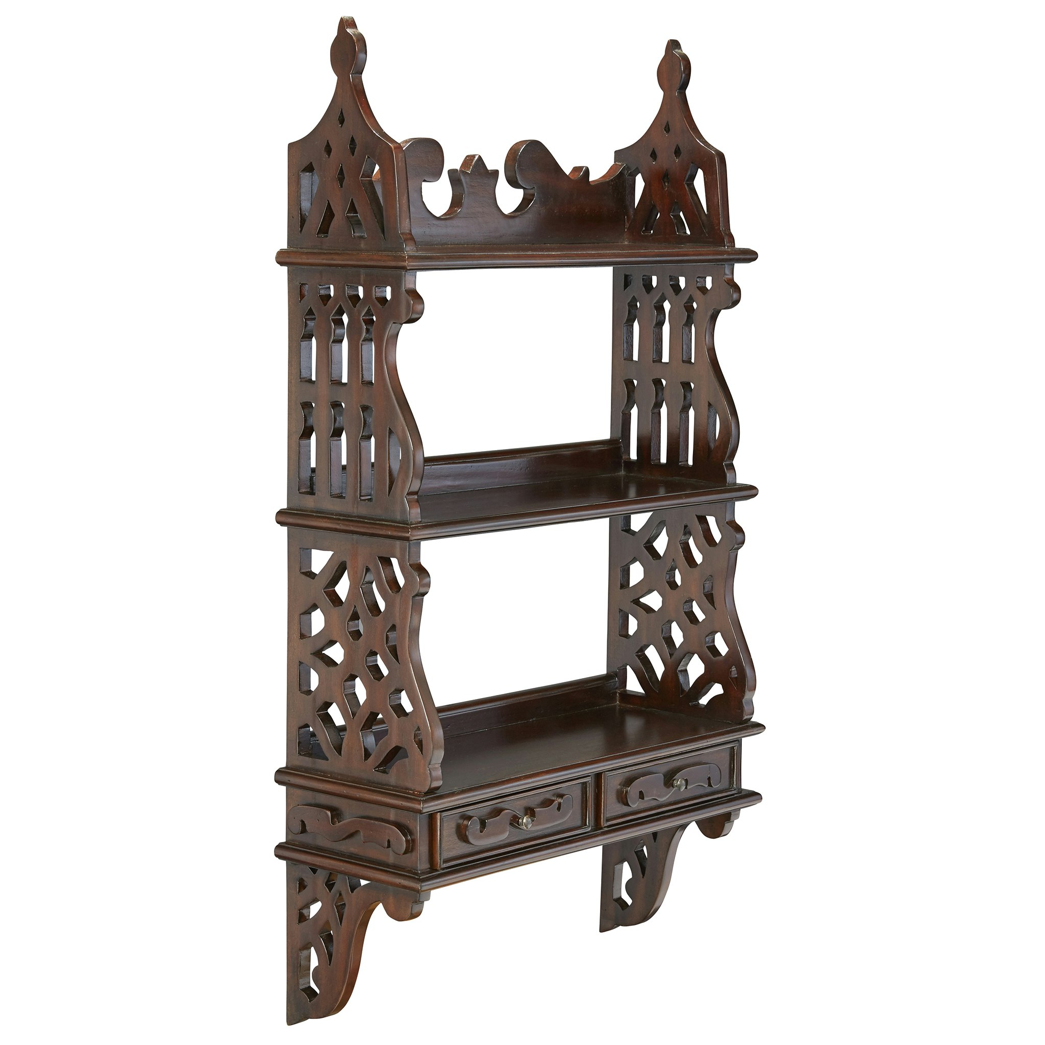 Toscano - Chinese Chippendale-Style Curio Shelves in Walnut, Mahogany