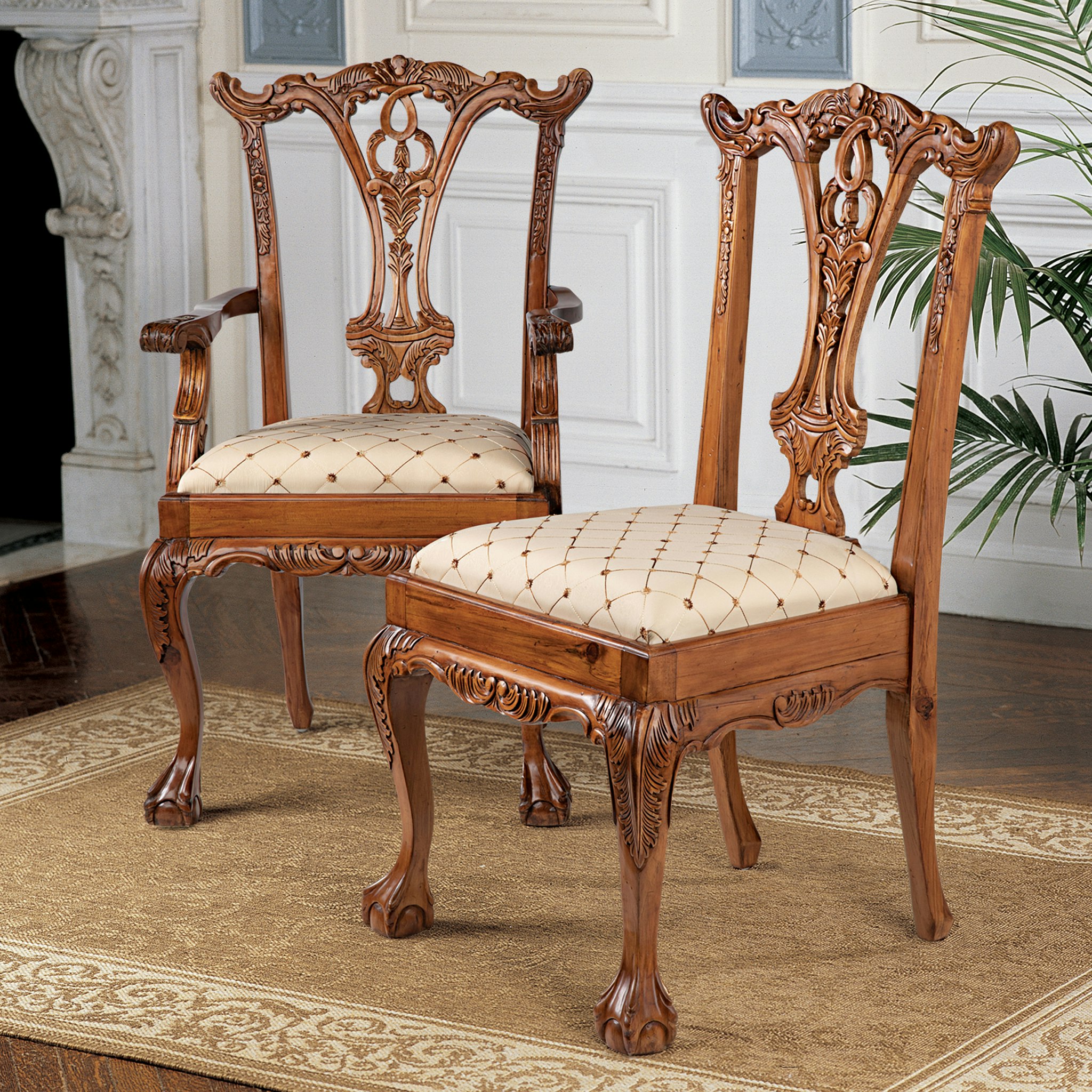 Toscano - Set of 6 English Chippendale Chairs in Pine, Wood