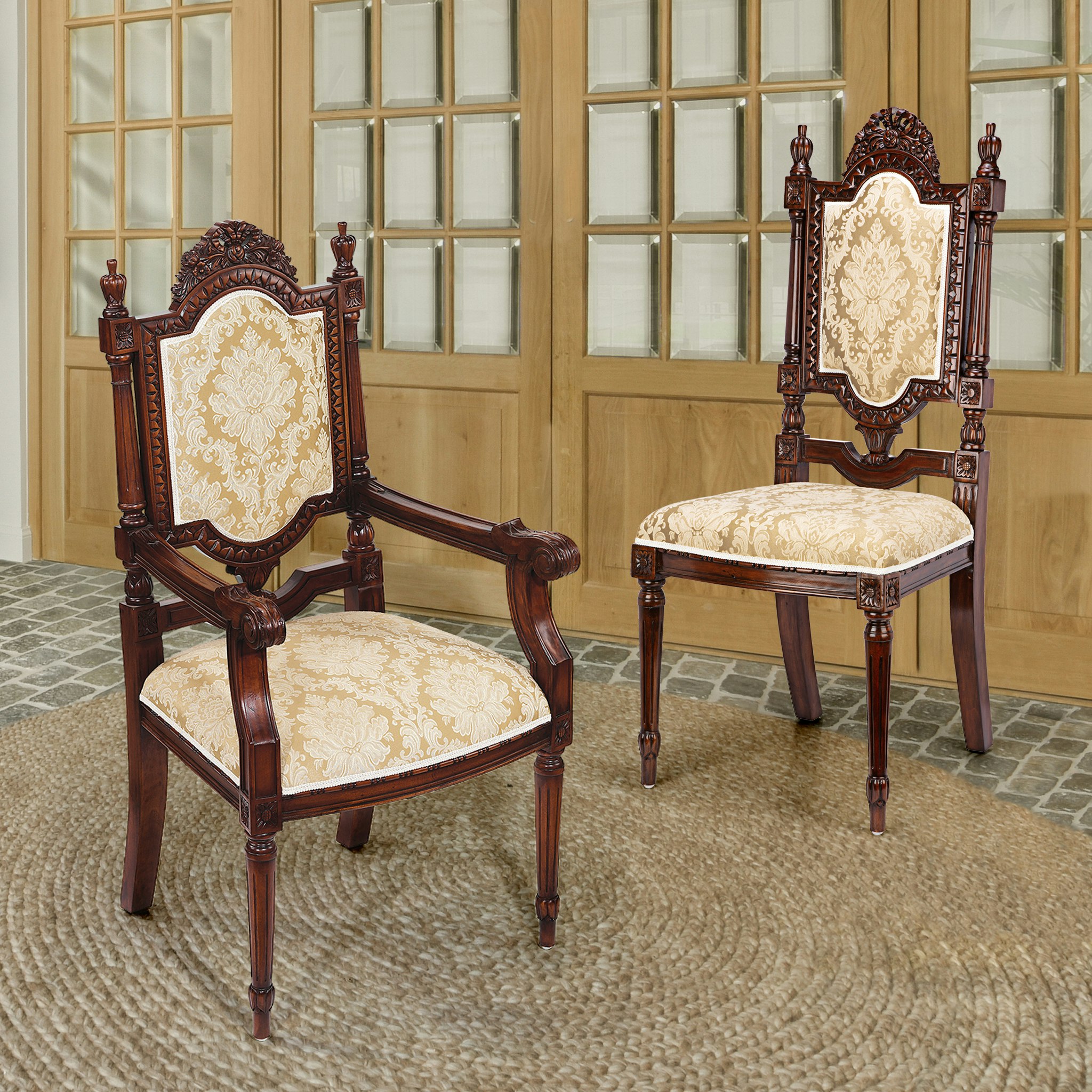 Toscano - Set of 6 Salon des Rosiers Dining Chairs in Walnut, Mahogany