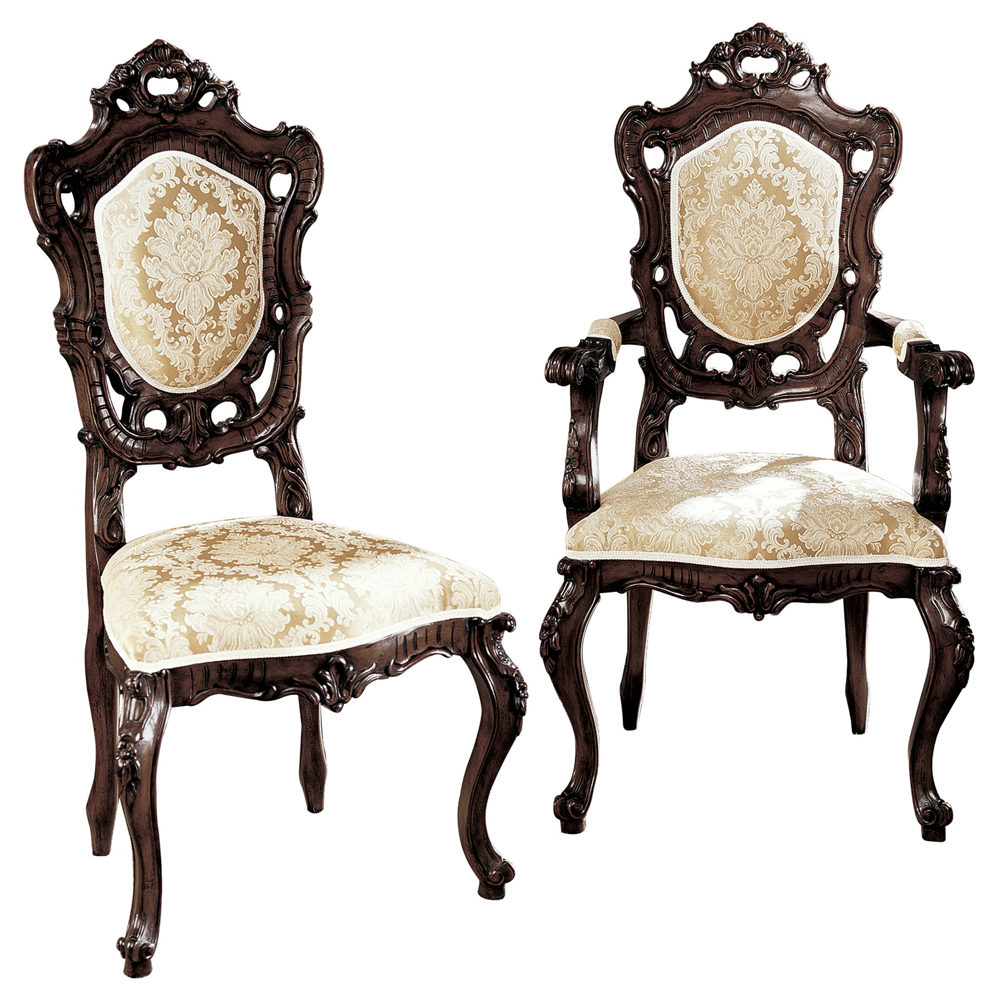 Toscano - Set of 6 Toulon Chairs in Beige, Fabric/Mahogany