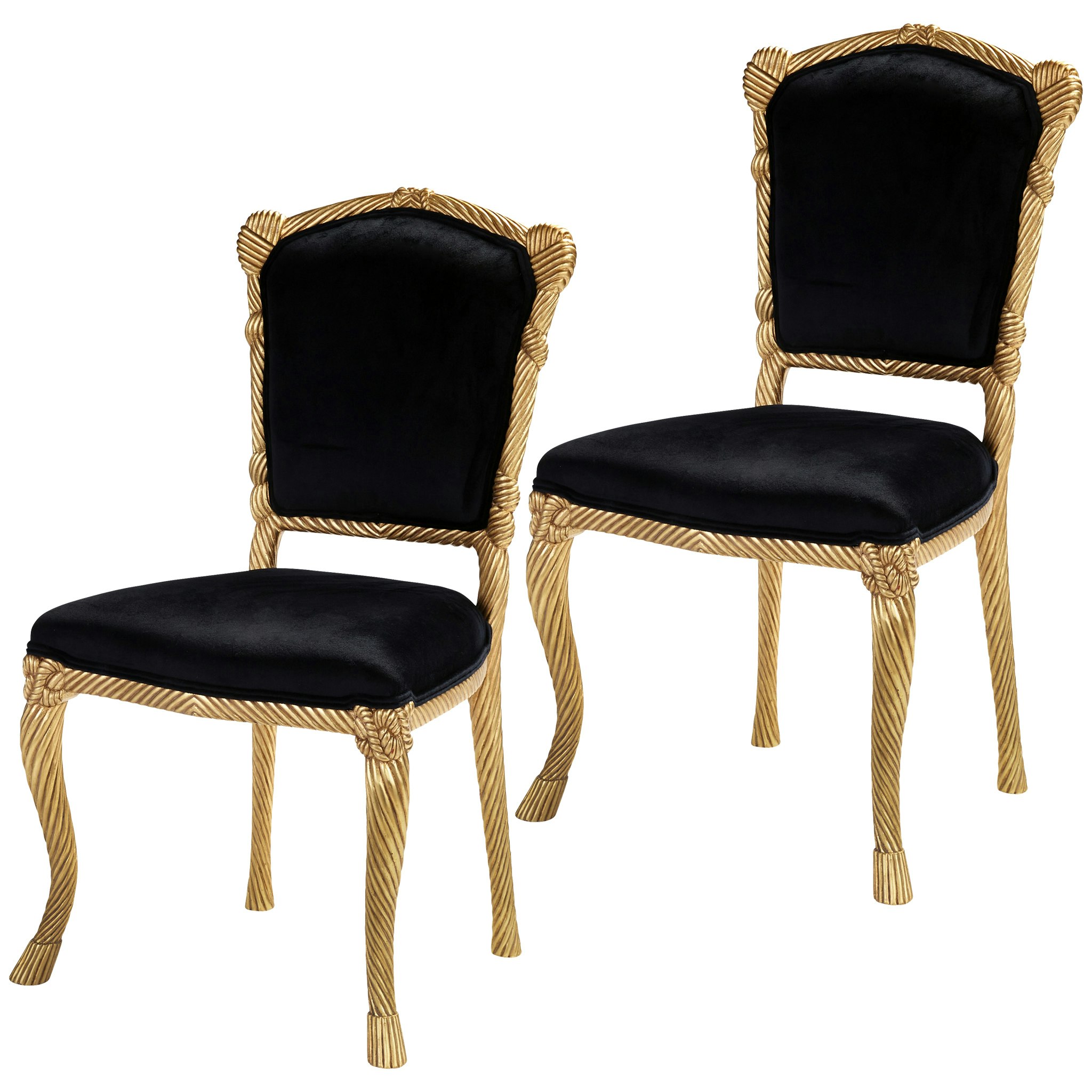 Toscano™ Set of 2 Chateau de Compiegne Rope and Tassel Chairs - Ebony/Gold, Velvet/Mahogany