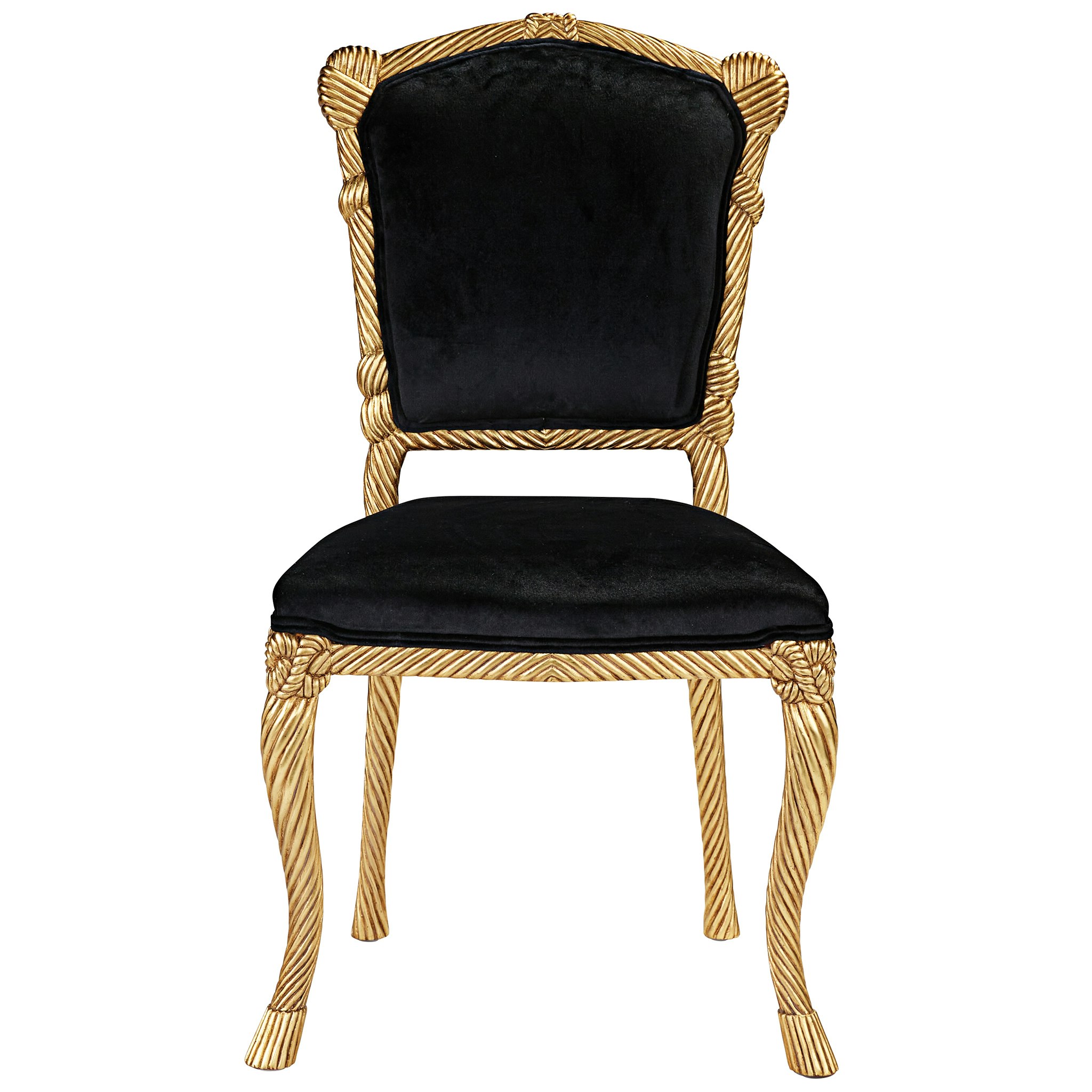 Toscano™ Set of 2 Chateau de Compiegne Rope and Tassel Chairs - Ebony/Gold, Velvet/Mahogany