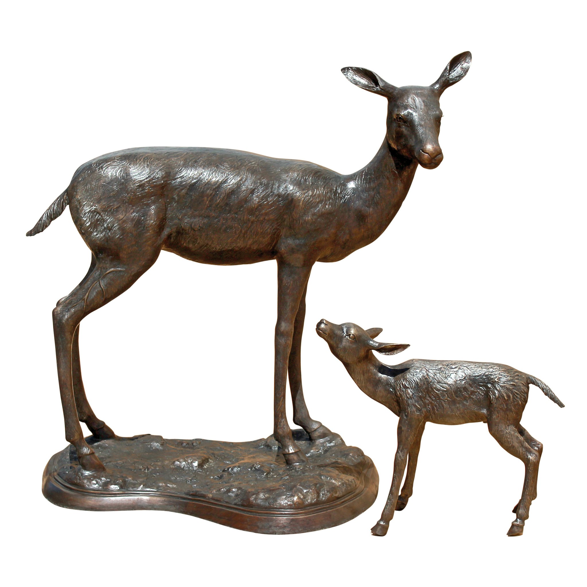 Toscano - Set of Standing Mother Doe and Baby Fawn Deer Garden Statue