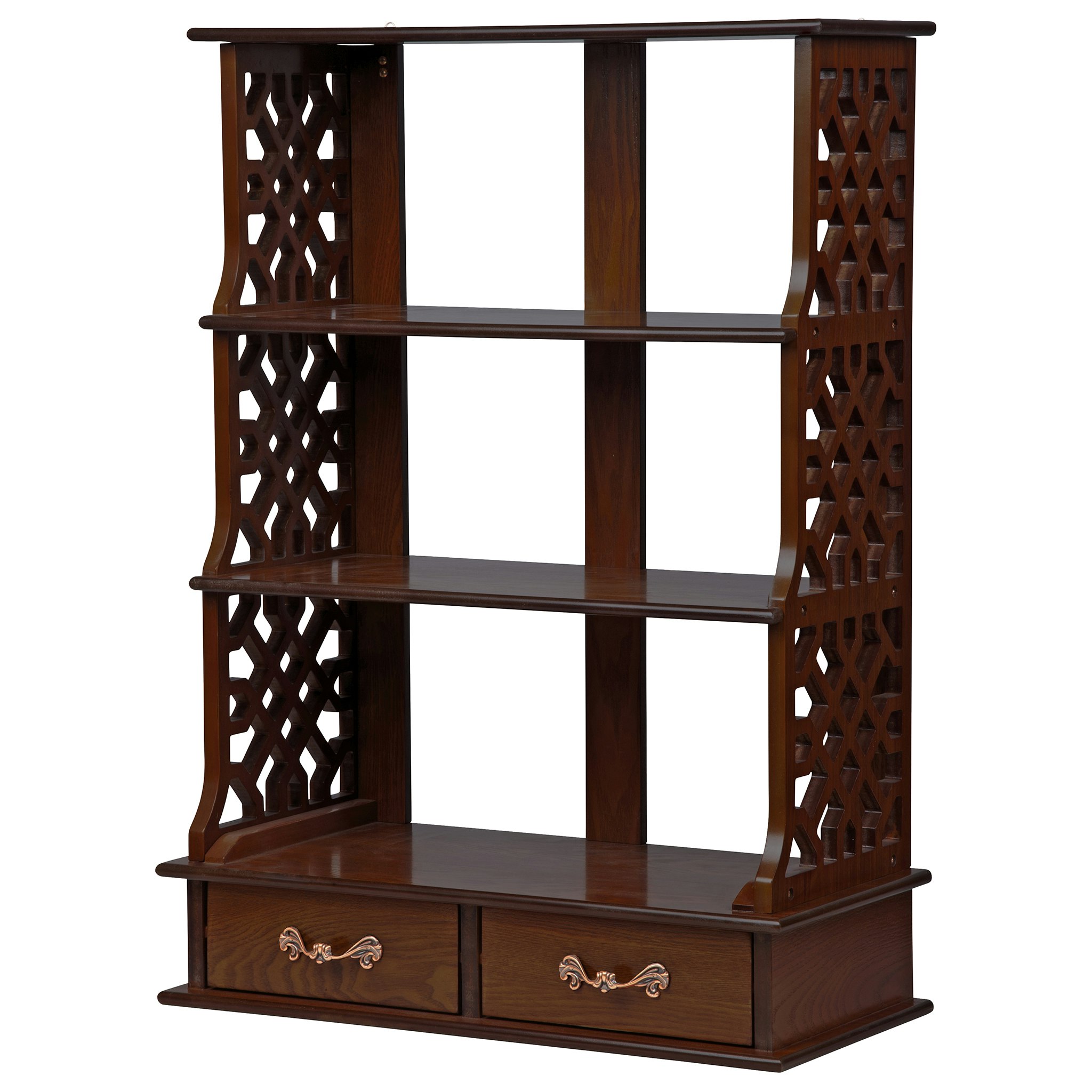 Toscano - Chinese Chippendale-Style 3-Shelf Wall Curio Cabinet in Walnut, Hardwood