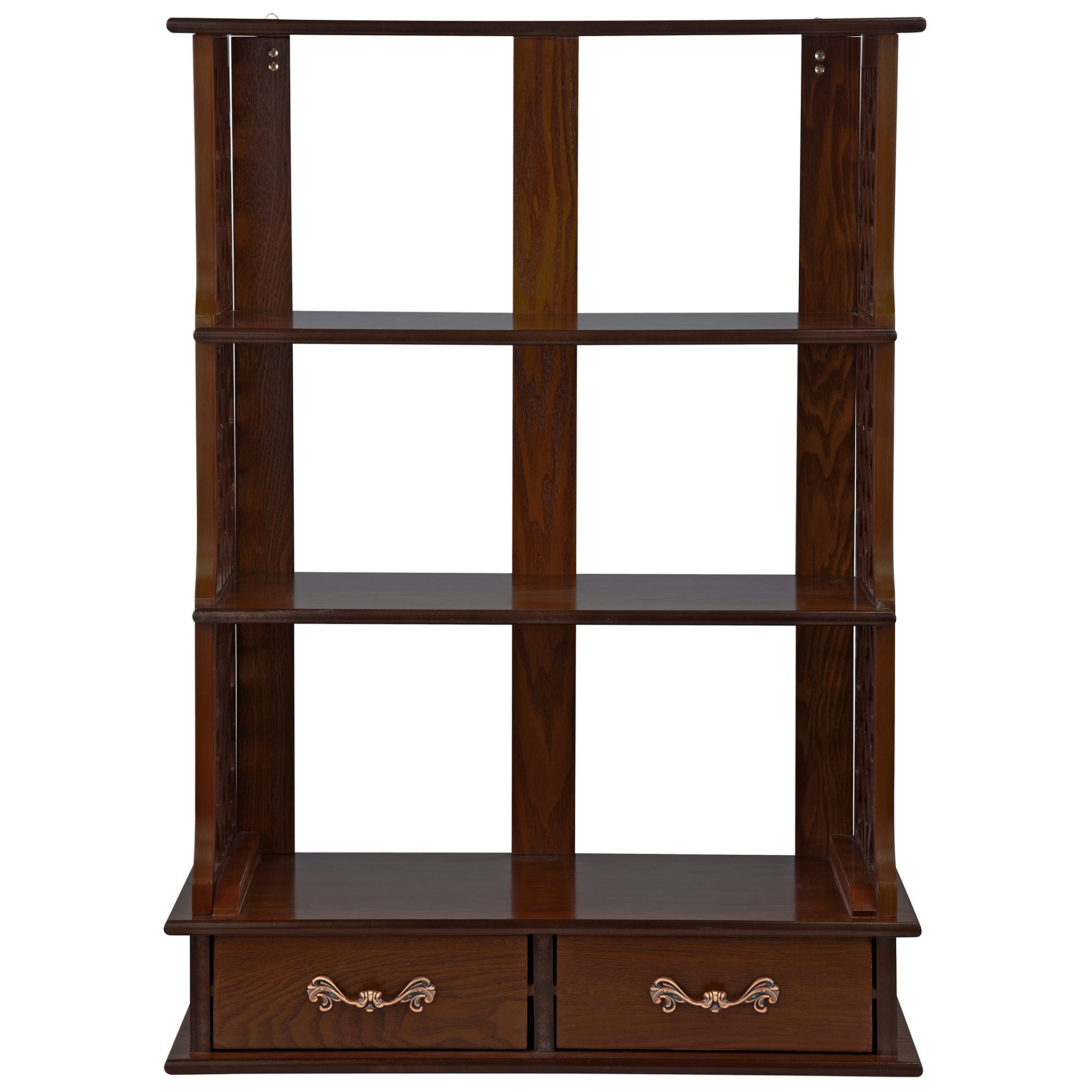 Toscano - Chinese Chippendale-Style 3-Shelf Wall Curio Cabinet in Walnut, Hardwood