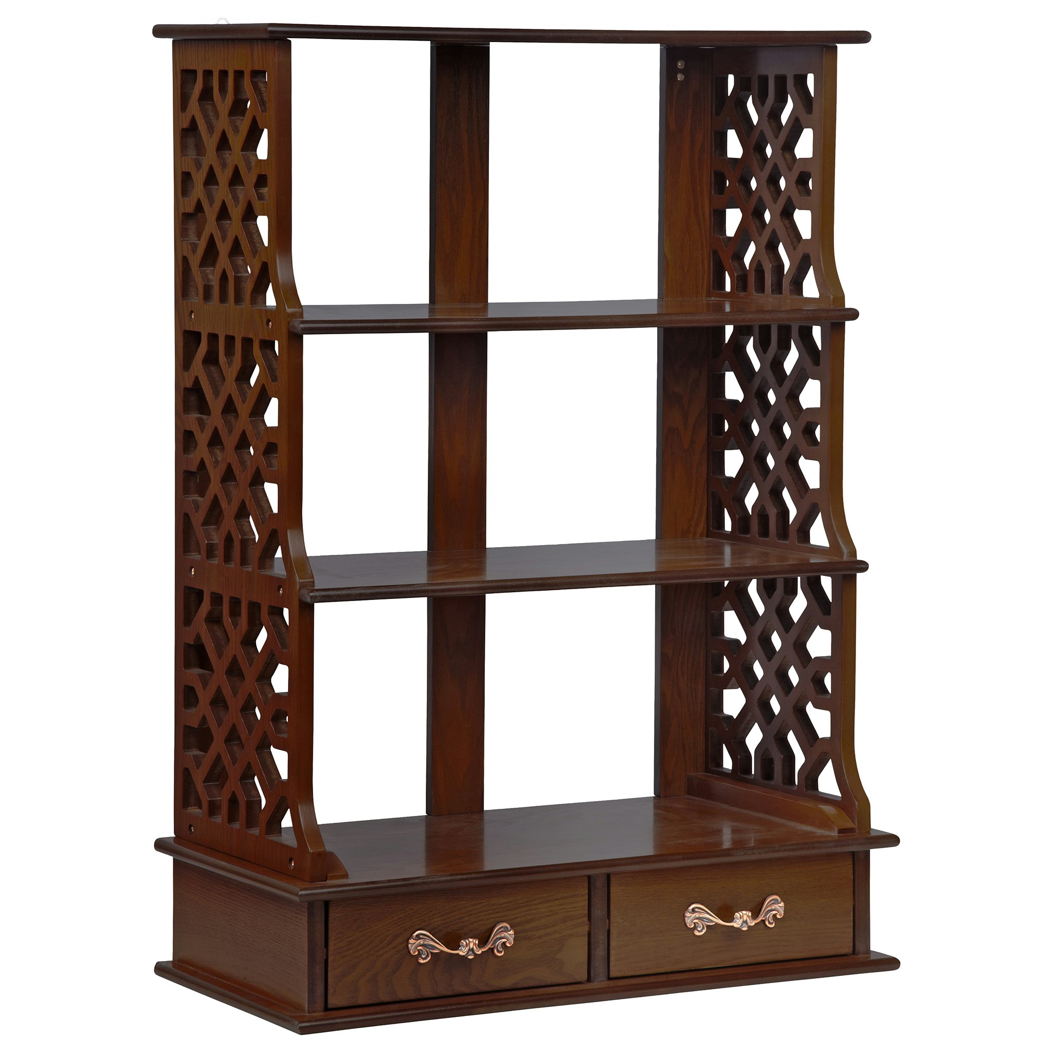 Toscano - Chinese Chippendale-Style 3-Shelf Wall Curio Cabinet in Walnut, Hardwood