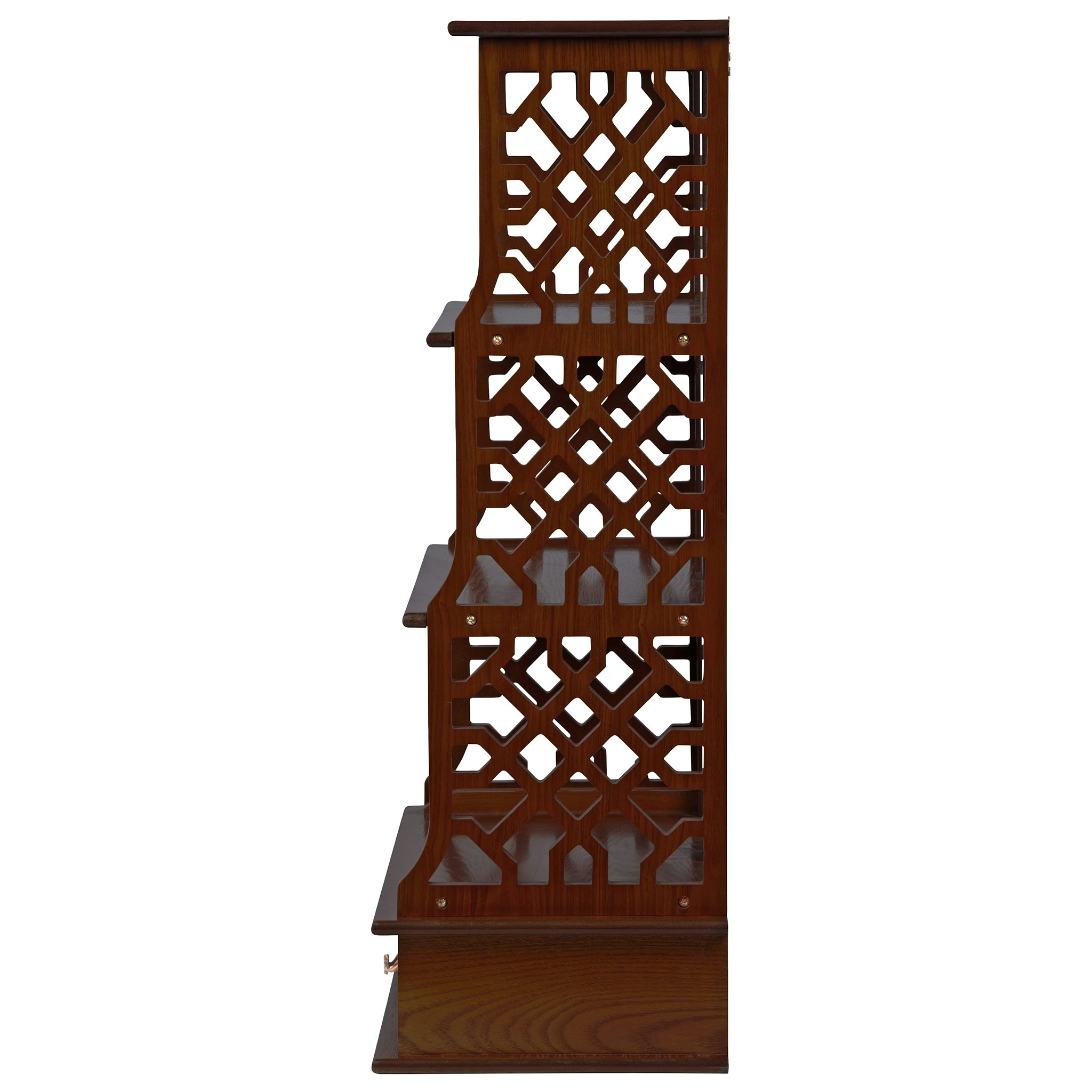 Toscano - Chinese Chippendale-Style 3-Shelf Wall Curio Cabinet in Walnut, Hardwood