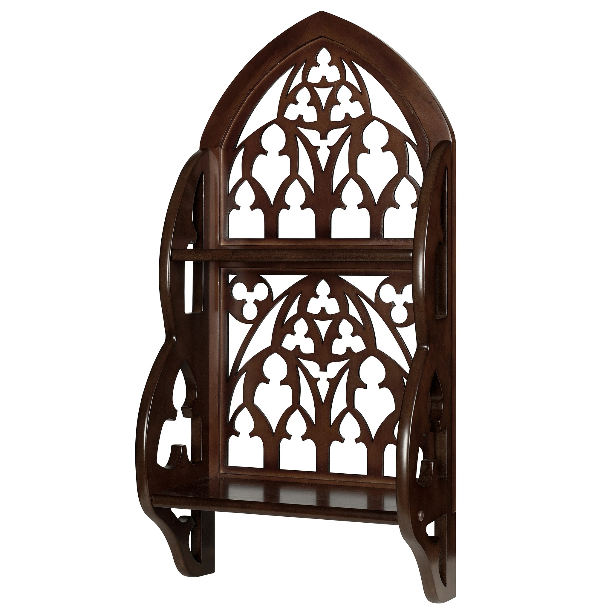 Toscano - Saint Thomas Aquinas Gothic Wall Shelf in Cherry, Hardwood