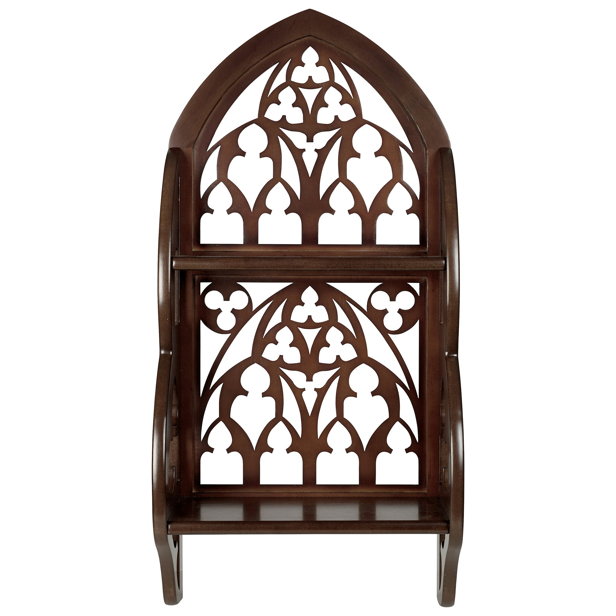 Toscano - Saint Thomas Aquinas Gothic Wall Shelf in Cherry, Hardwood