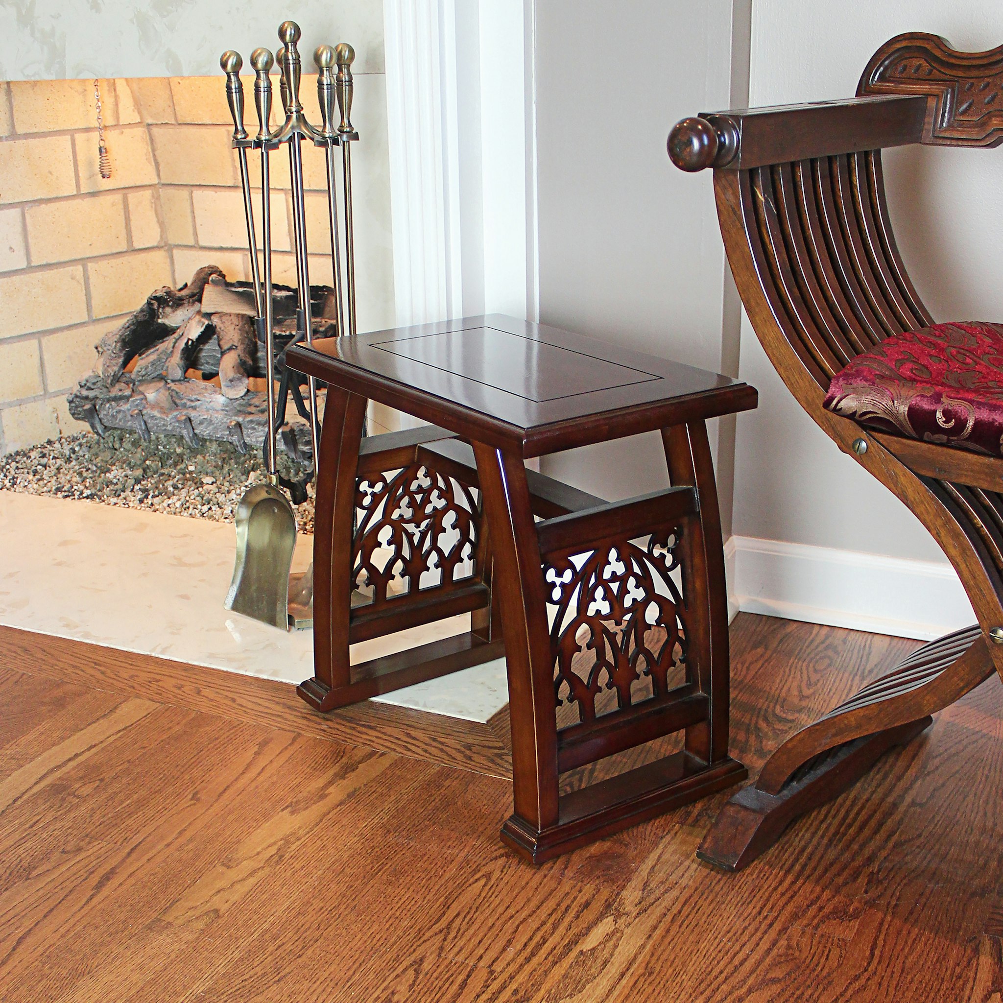 Toscano - Saint Thomas Aquinas Gothic Stool in Cherry, Hardwood