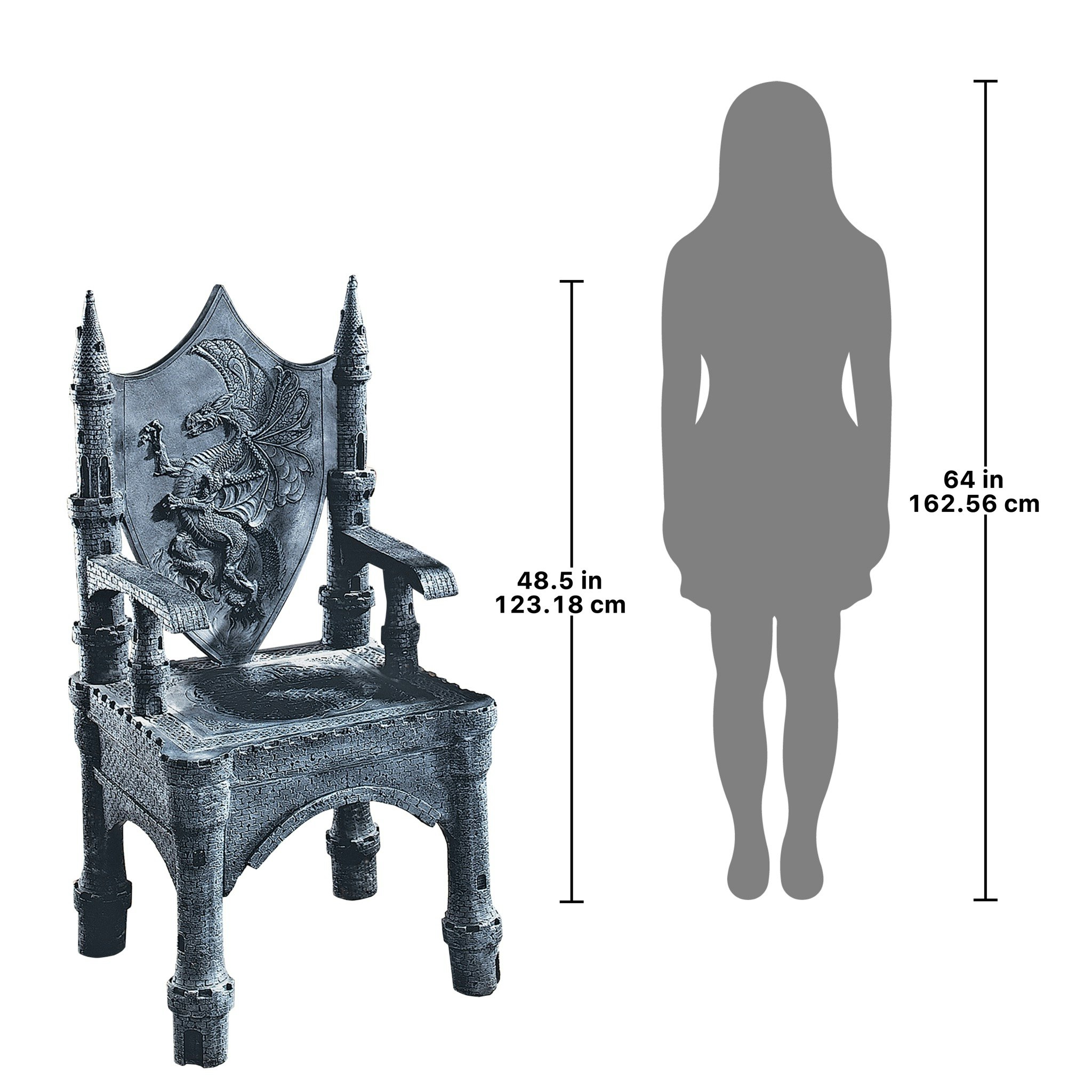 Toscano - The Dragon of Upminster Castle Throne Chair in Graystone, Designer Resin