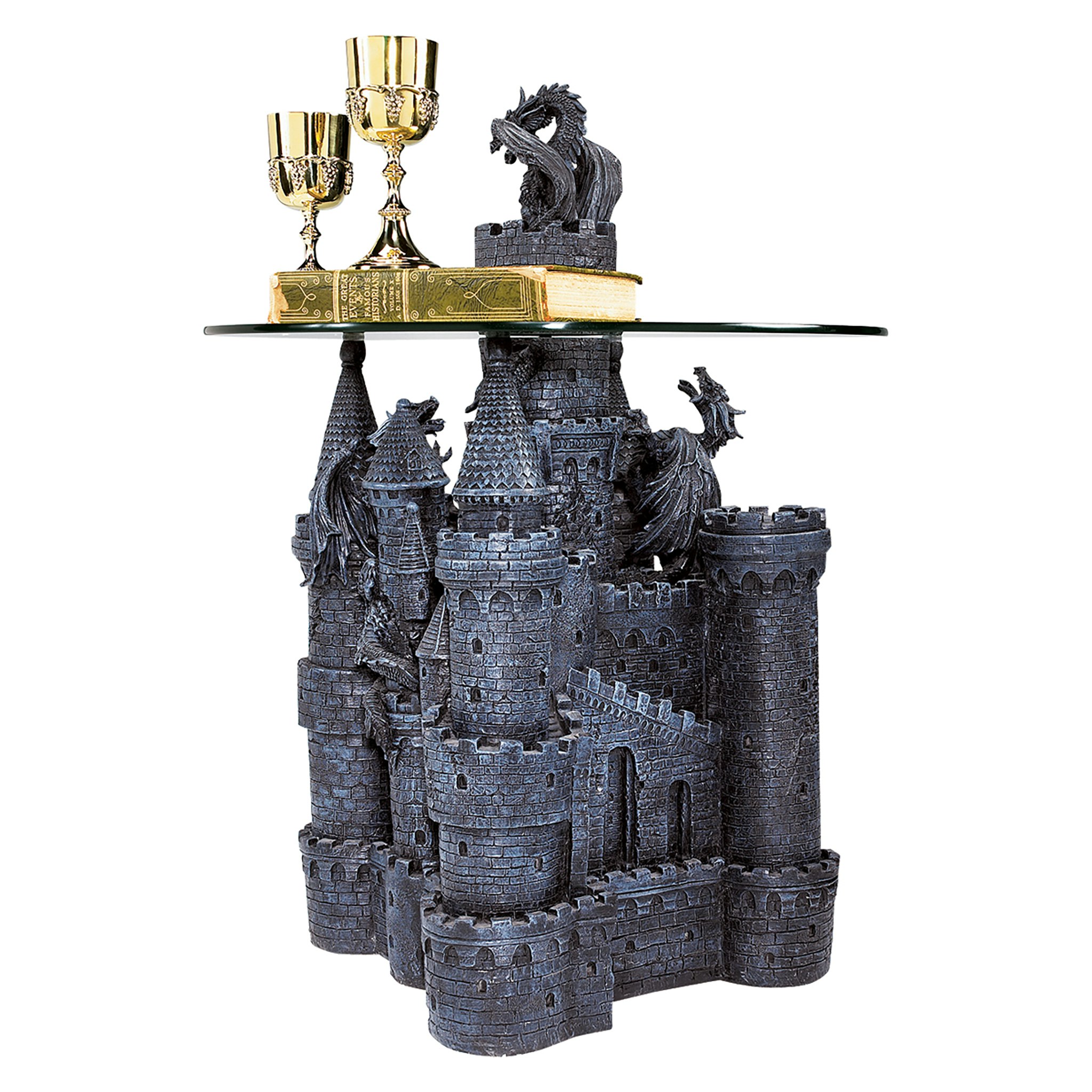 Toscano - Lord Langton Gothic Dragon Castle Sculptural Table in Graystone, Designer Resin