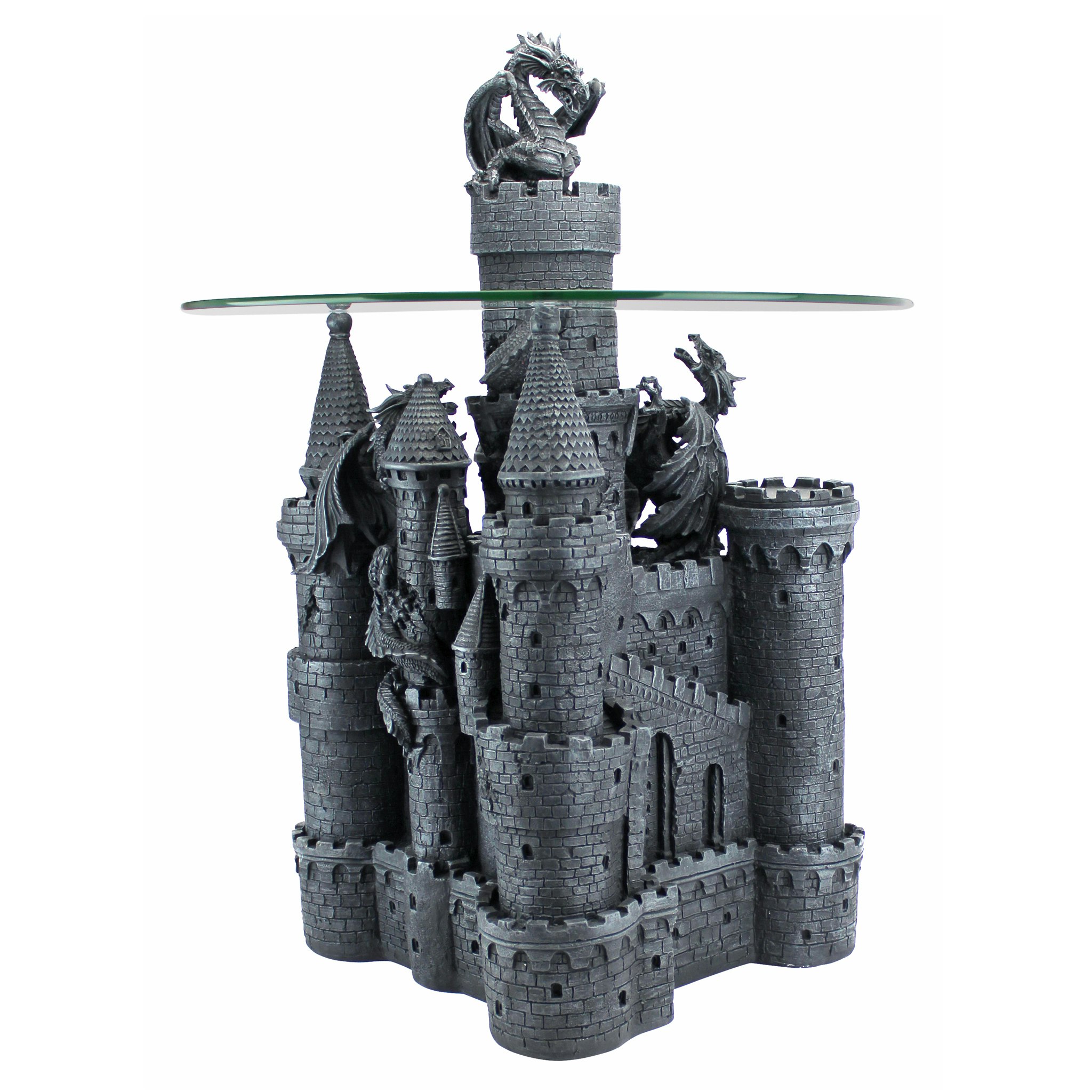 Toscano - Lord Langton Gothic Dragon Castle Sculptural Table in Graystone, Designer Resin