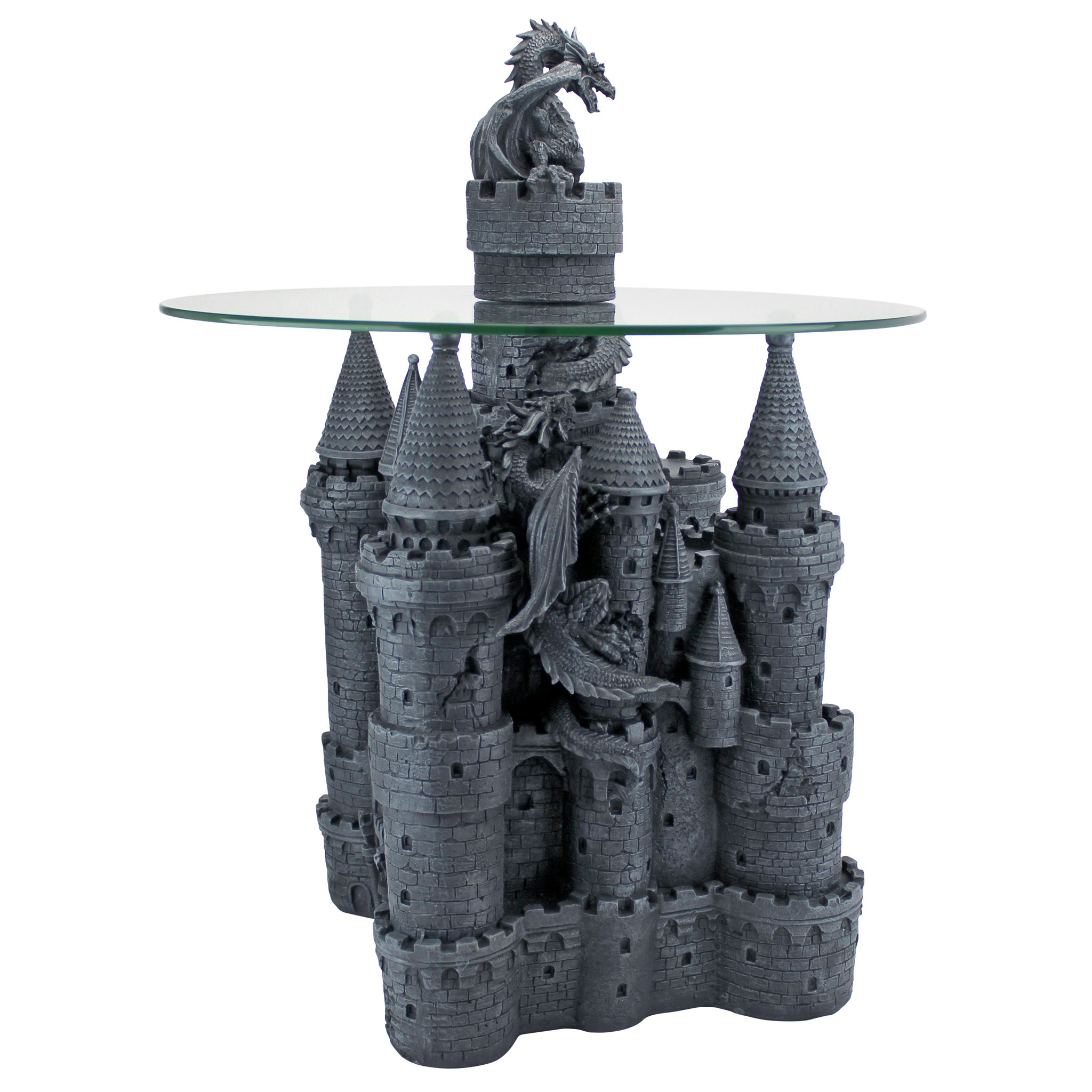 Toscano - Lord Langton Gothic Dragon Castle Sculptural Table in Graystone, Designer Resin