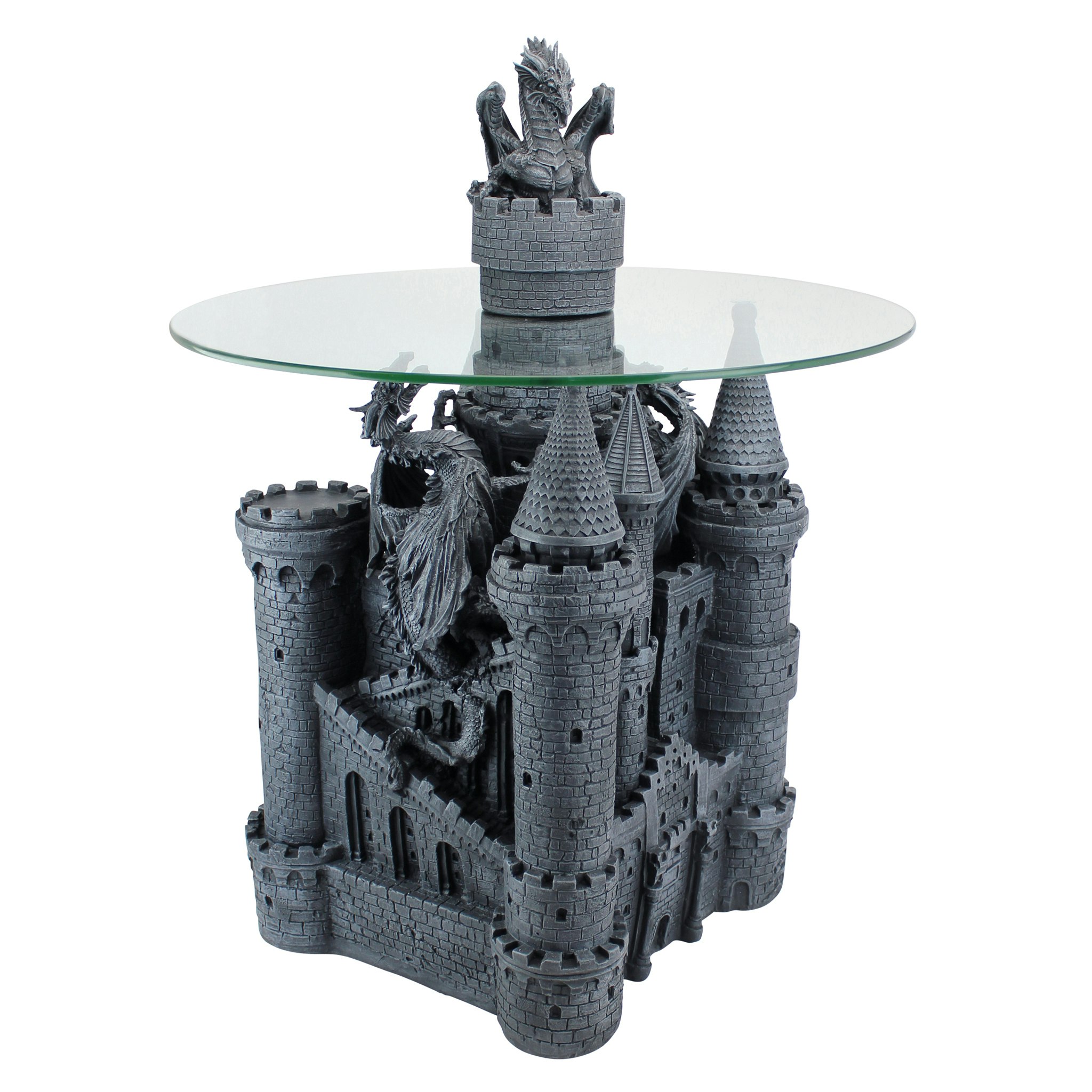 Toscano - Lord Langton Gothic Dragon Castle Sculptural Table in Graystone, Designer Resin