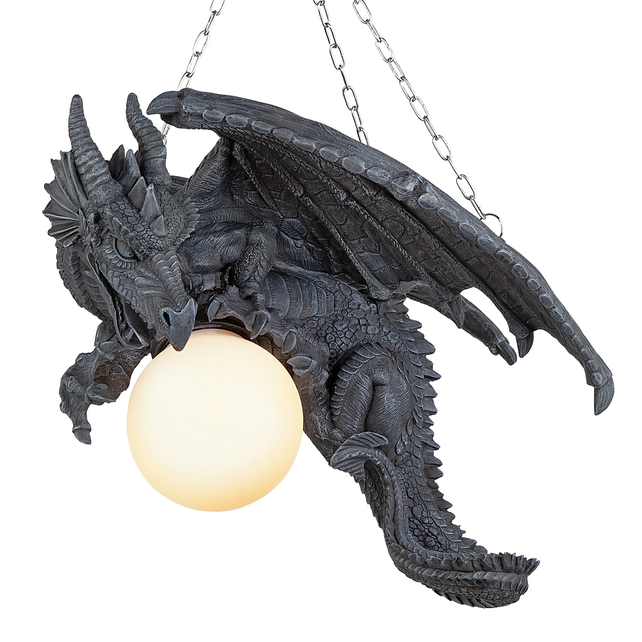 Toscano - Nights Fury Sculptural Hanging Dragon Lamp in Greystone, Designer Resin