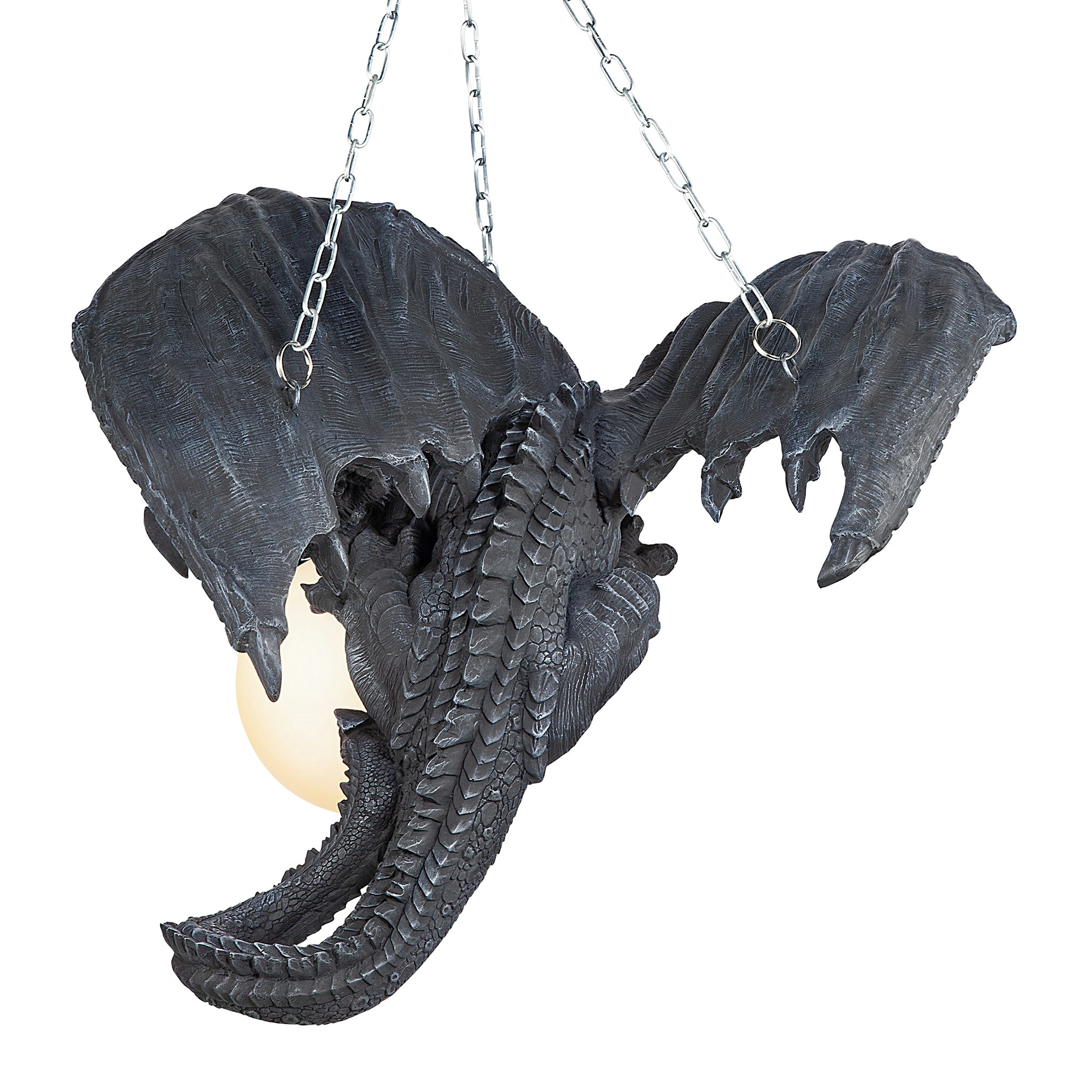 Toscano - Nights Fury Sculptural Hanging Dragon Lamp in Greystone, Designer Resin