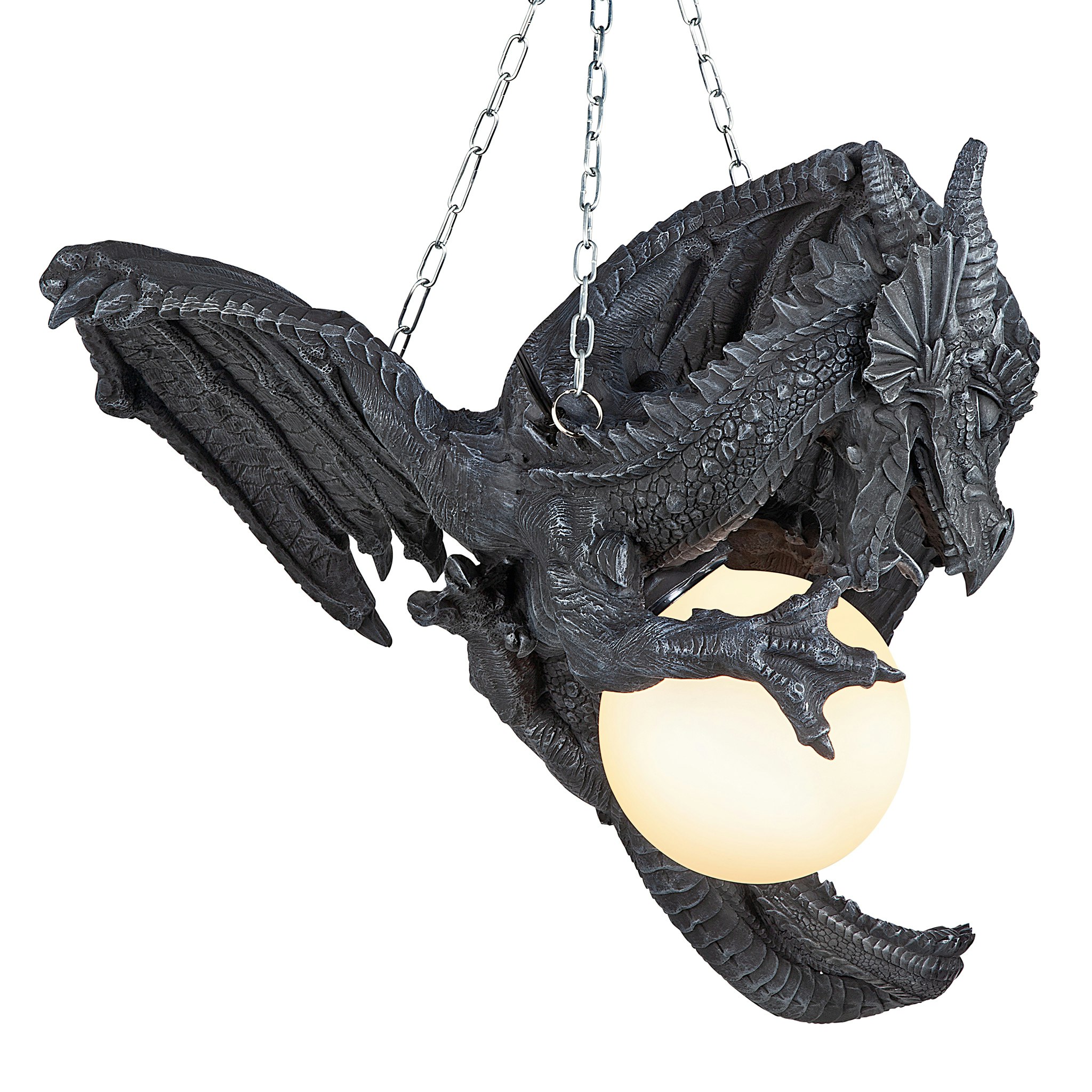 Toscano - Nights Fury Sculptural Hanging Dragon Lamp in Greystone, Designer Resin