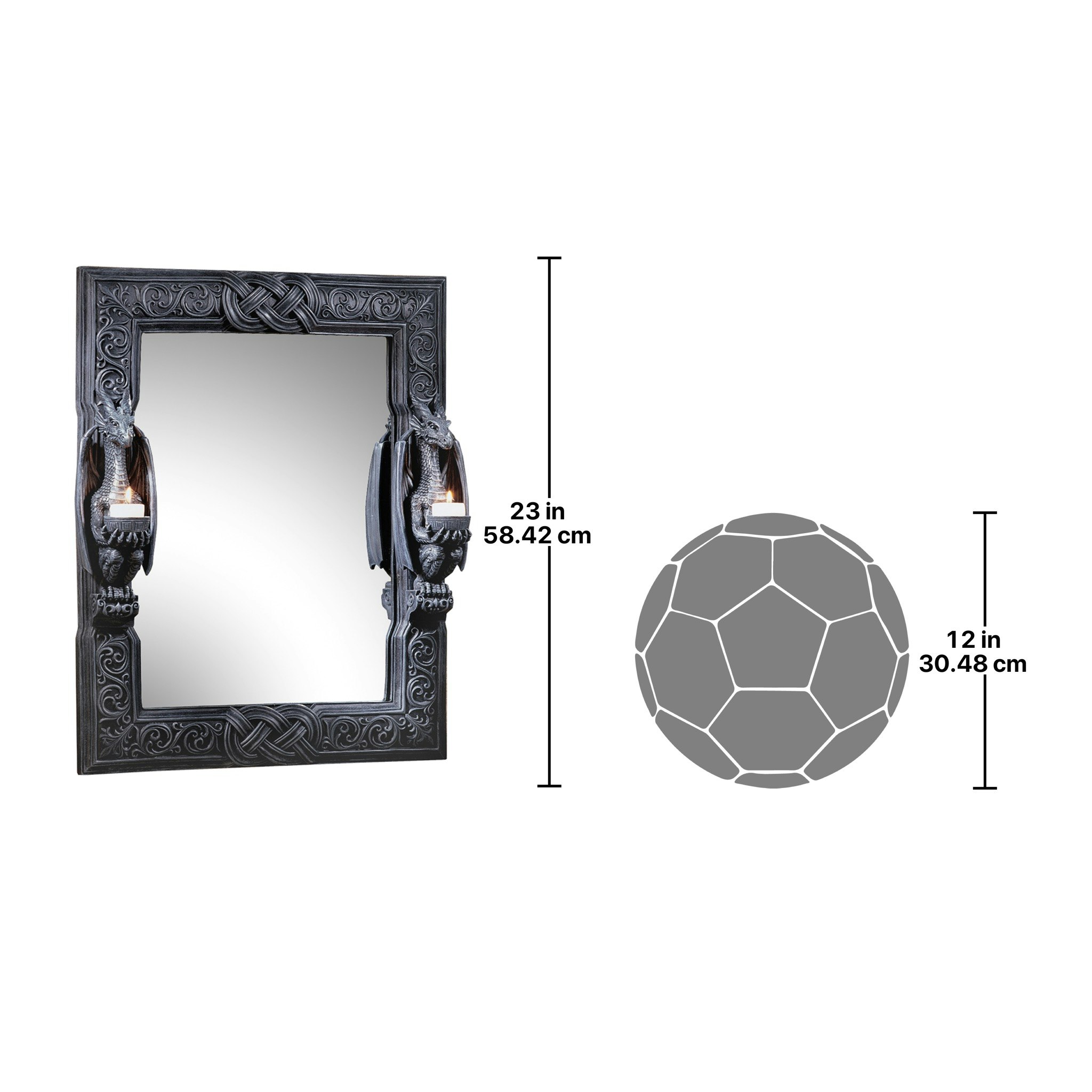 Toscano - Dragons Thorne Twin Sentinel Dragons Wall Mirror in Graystone, Designer Resin