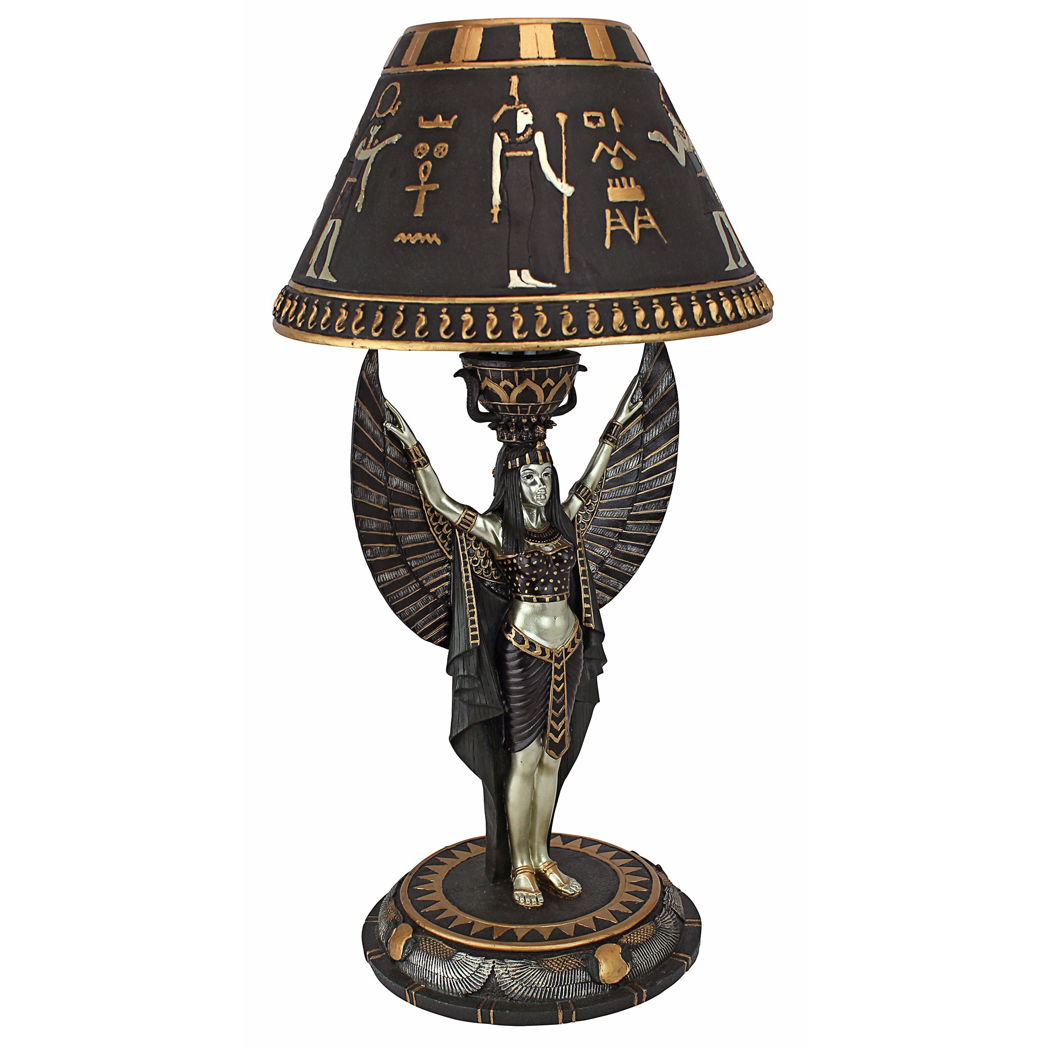 Toscano - Isis Egyptian Goddess Sculptural Table Lamp in Black/Gold, Designer Resin