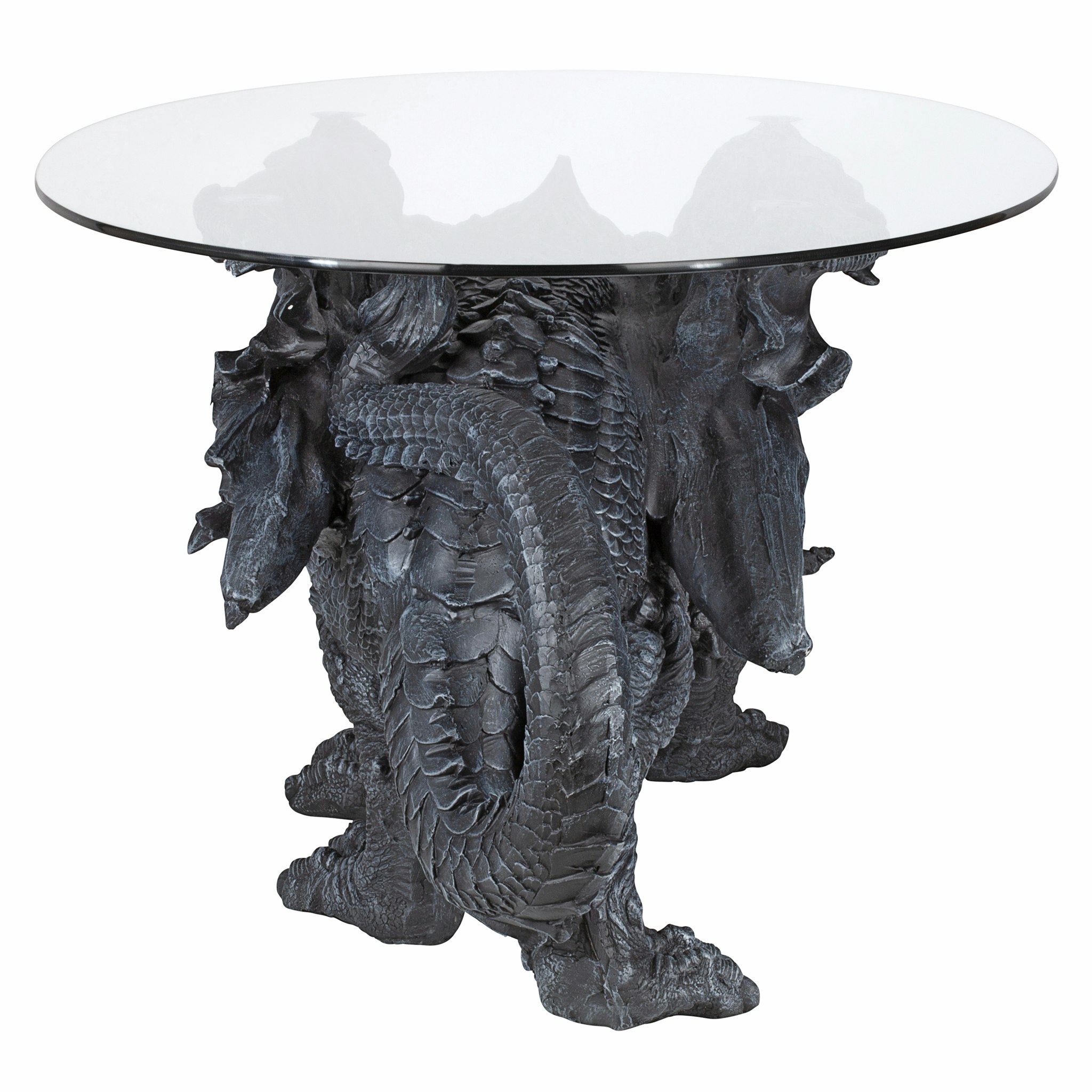 Toscano - Gothic Warwickshire Dragon Glass-Topped Sculptural Coffee Table in Greystone, Designer Resin