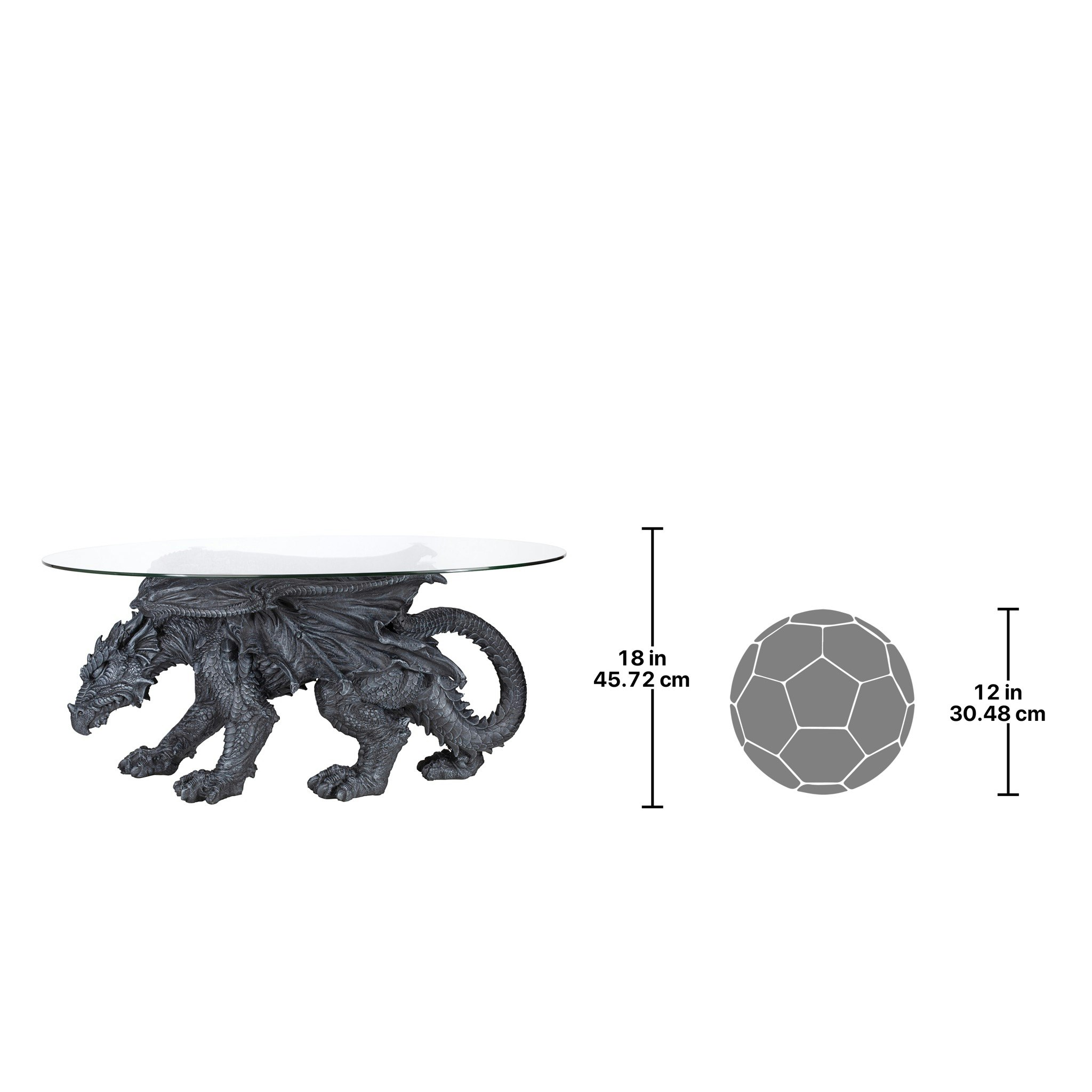 Toscano - Gothic Warwickshire Dragon Glass-Topped Sculptural Coffee Table in Greystone, Designer Resin