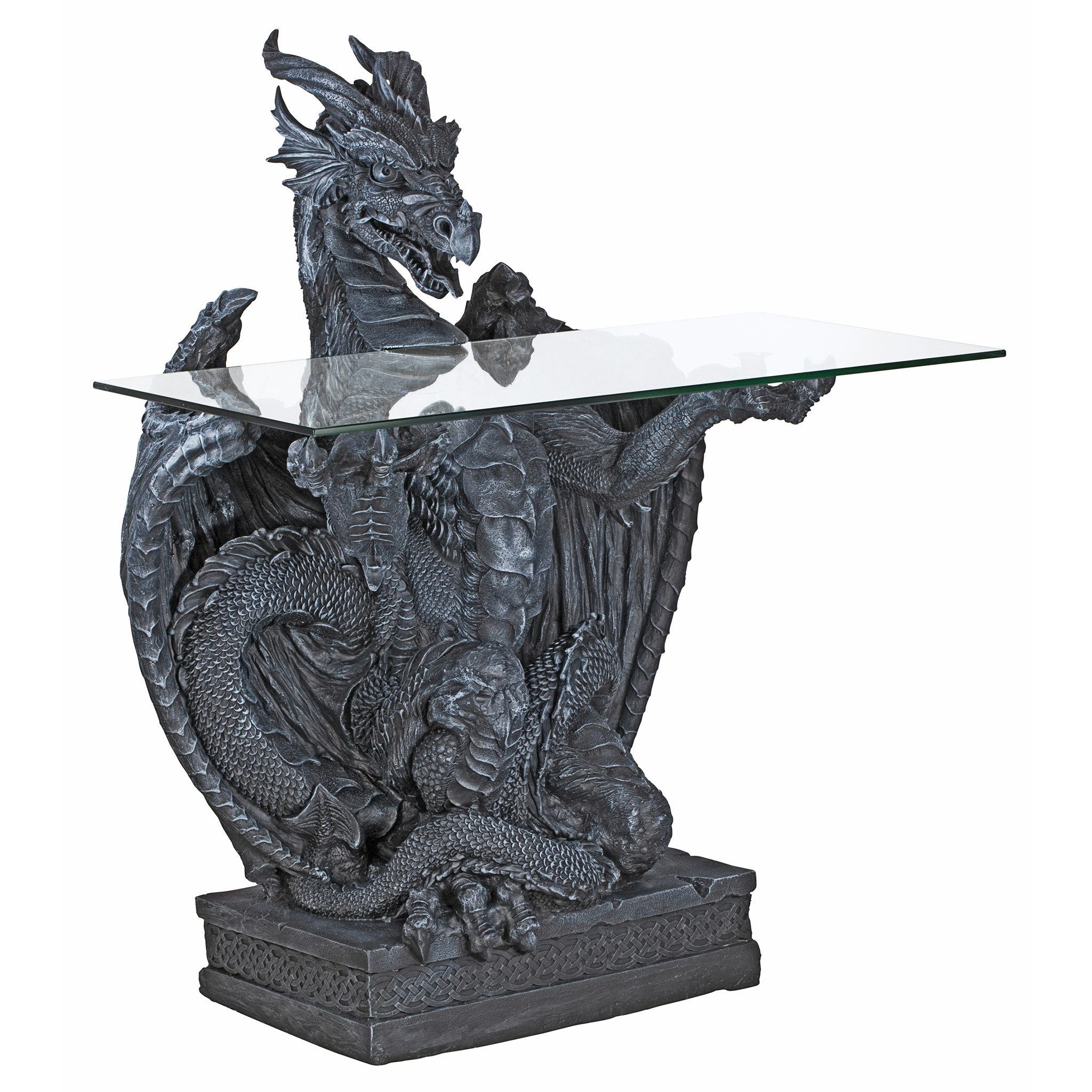 Toscano - The Subservient Dragon Sculptural Table in Greystone, Designer Resin