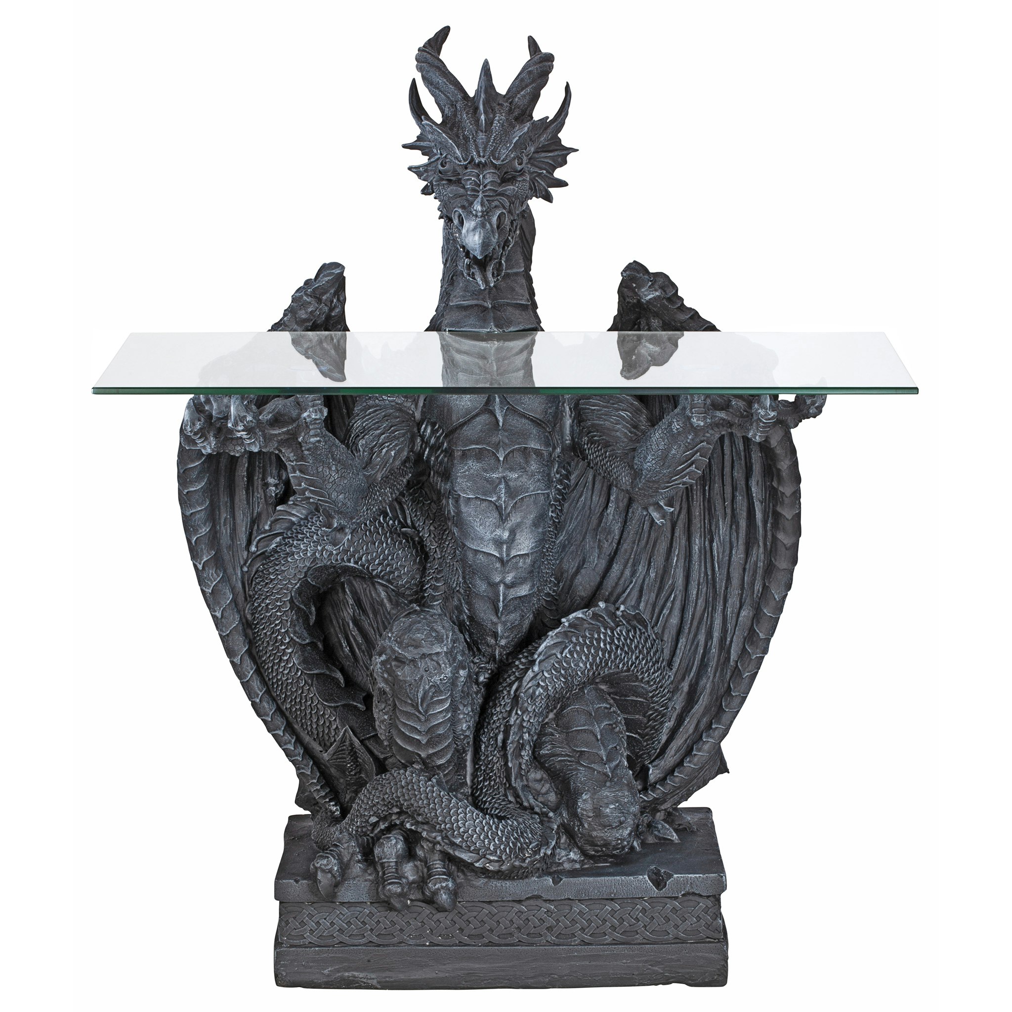 Toscano - The Subservient Dragon Sculptural Table in Greystone, Designer Resin