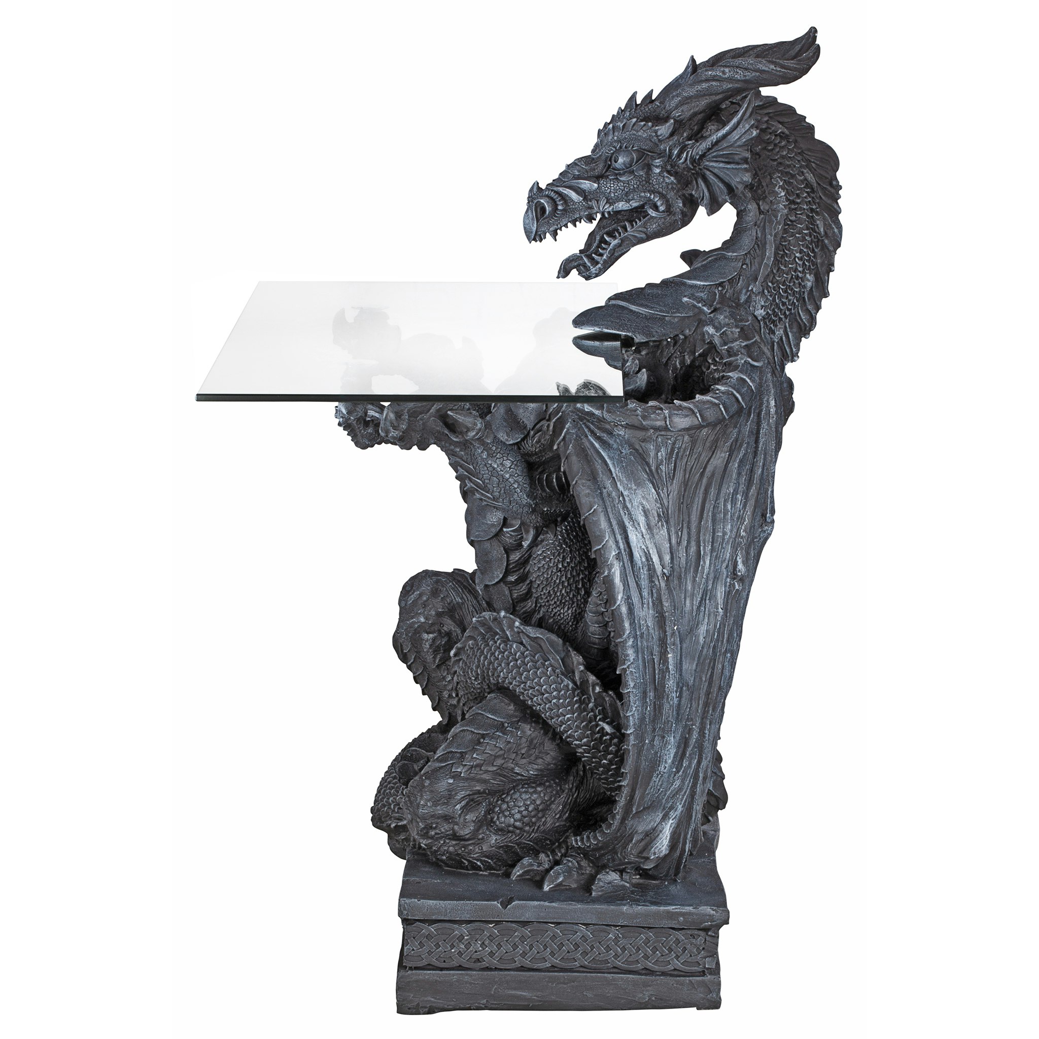 Toscano - The Subservient Dragon Sculptural Table in Greystone, Designer Resin