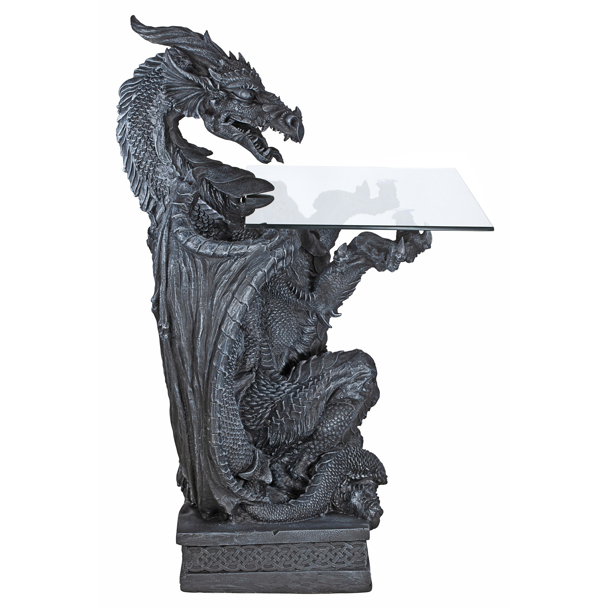 Toscano - The Subservient Dragon Sculptural Table in Greystone, Designer Resin