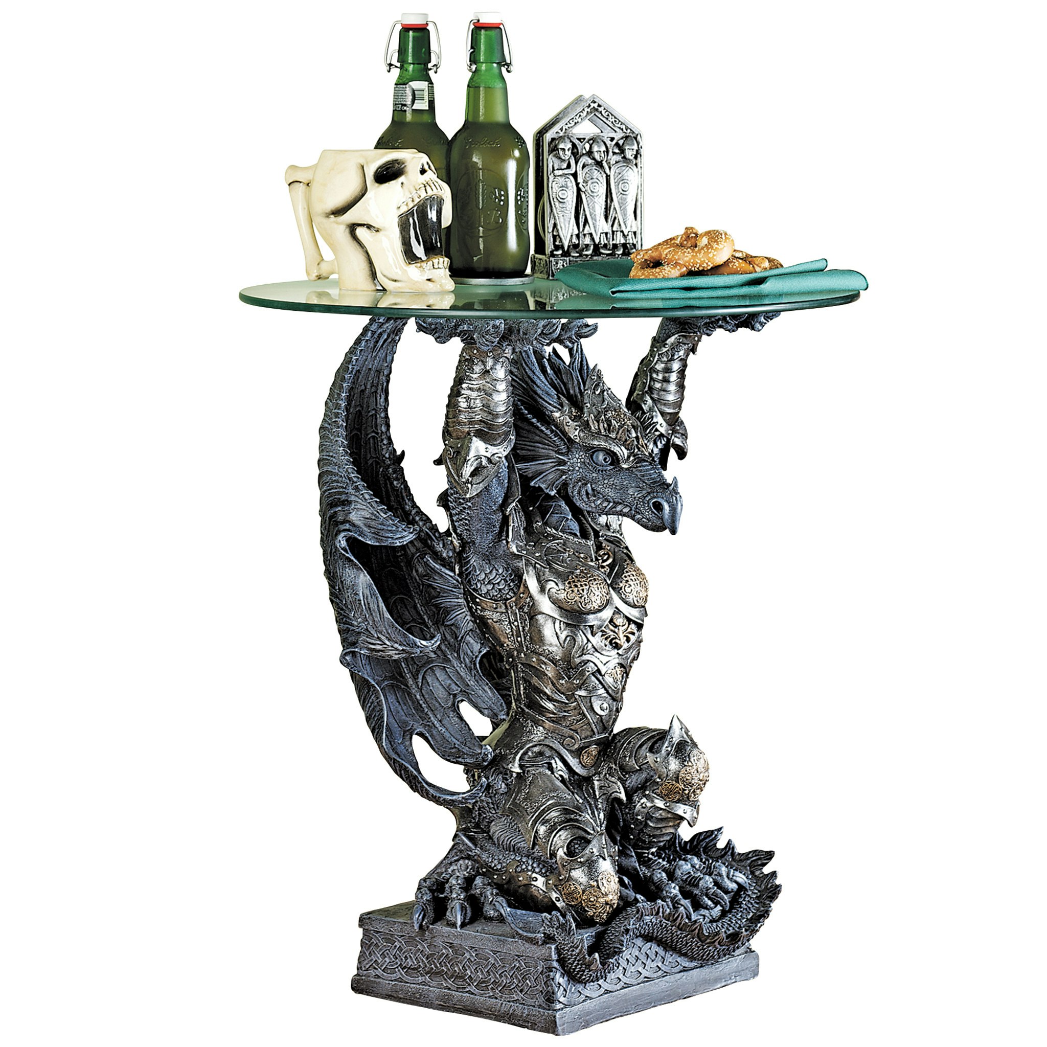 Toscano - Hastings the Gothic Warrior Dragon Sculptural Table in Graystone, Designer Resin