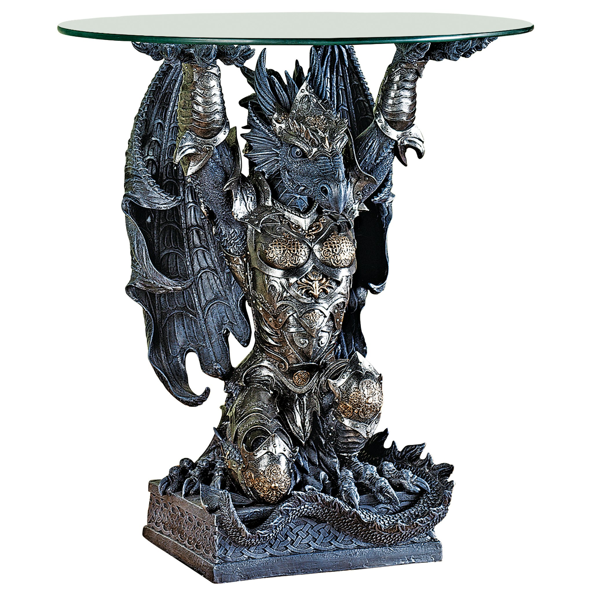 Toscano - Hastings the Gothic Warrior Dragon Sculptural Table in Graystone, Designer Resin