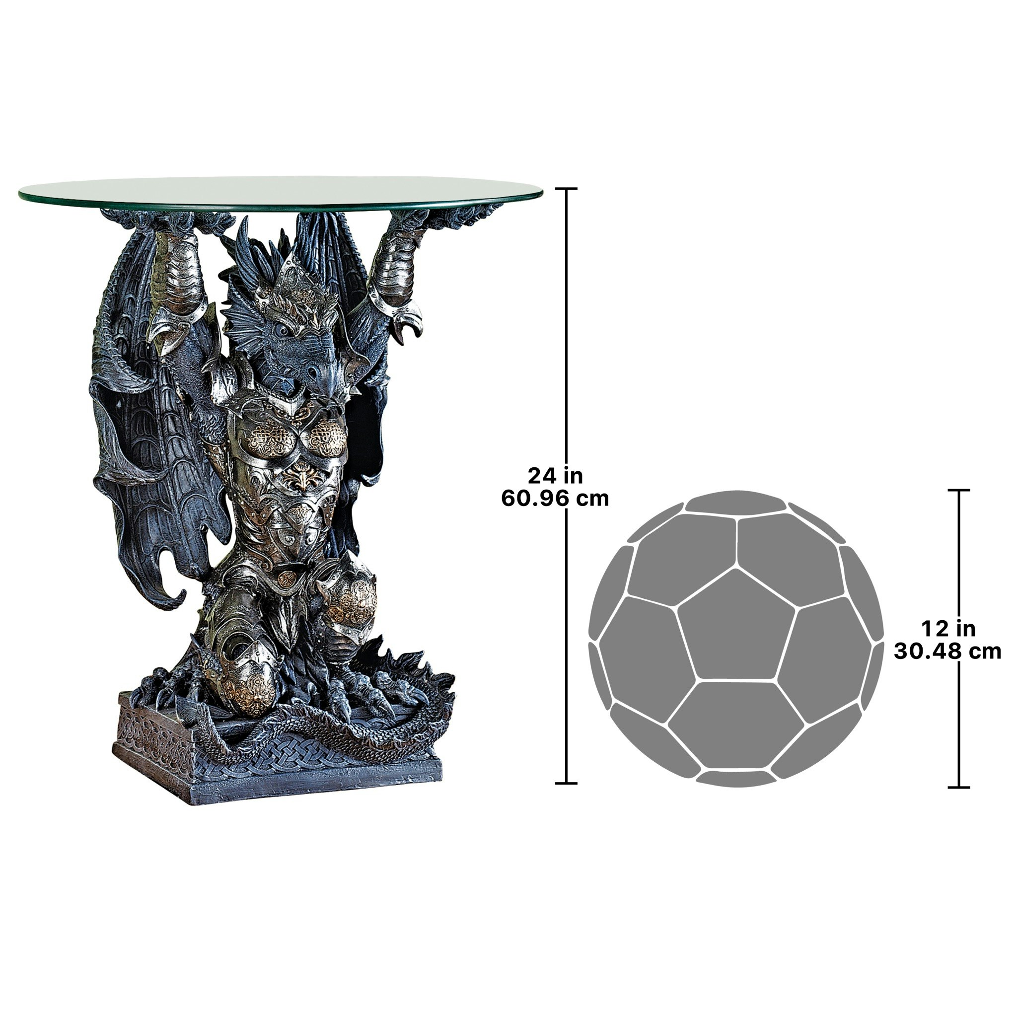 Toscano - Hastings the Gothic Warrior Dragon Sculptural Table in Graystone, Designer Resin