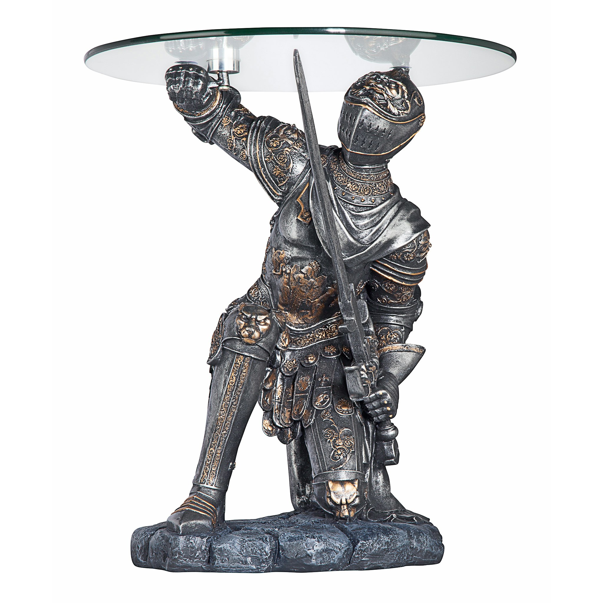 Toscano - Battle-Worthy Gothic Knight Sculptural Table in Pewter, Designer Resin